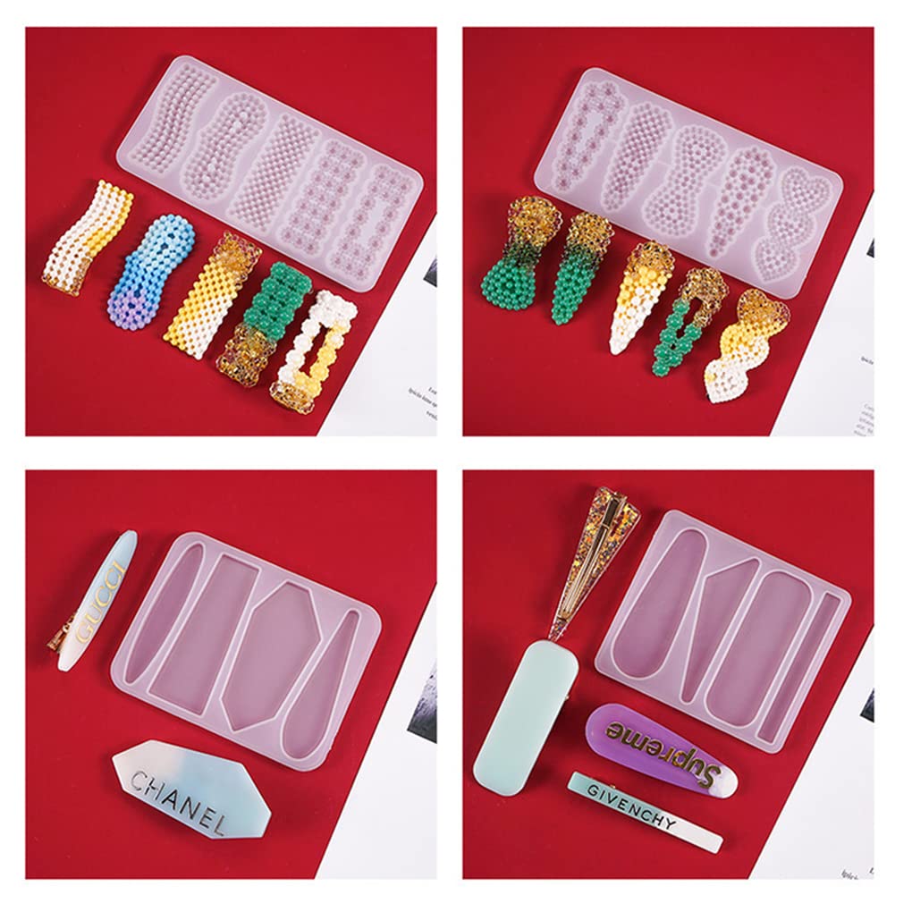 FineInno 10Pcs Resin Barrette Molds - DIY Hair Clip Casting Silicone Molds for Epoxy Resin Jewelry Making, Hair Pins, Bookmarks & Pendants - Perfect for Crafting, DIY Gifts & Handmade Accessories