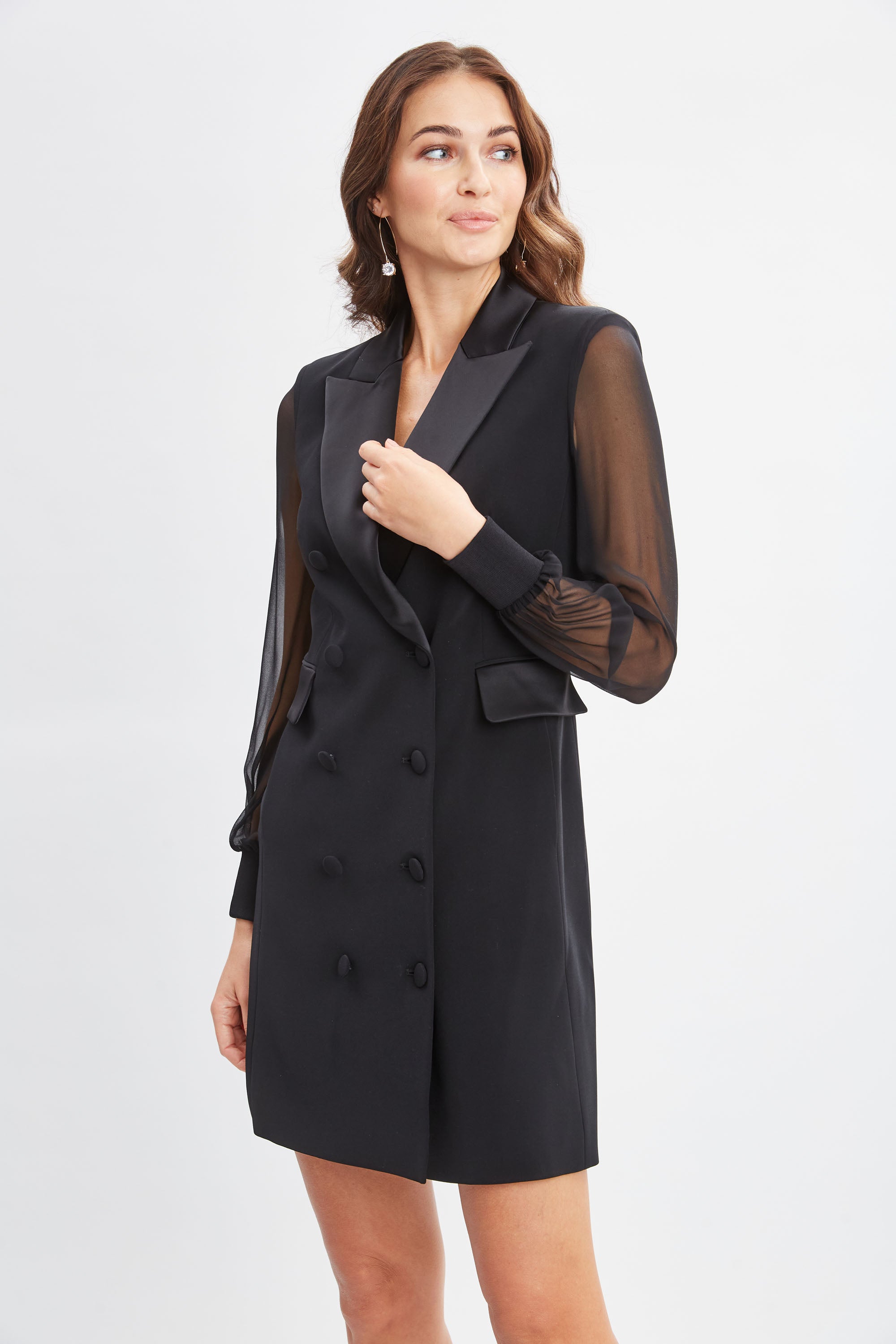 Elegant Chiffon Sleeve Blazer Dress for Women - Office Wear, Business Attire & Special Occasions