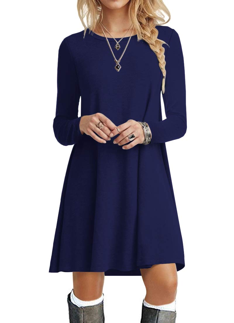 POPYOUNG Women's Long Sleeve T-Shirt Dress - Casual Swing Dress for Everyday Wear, Office, Date Night & Fall Outfits | Soft & Comfortable Stretch Fabric
