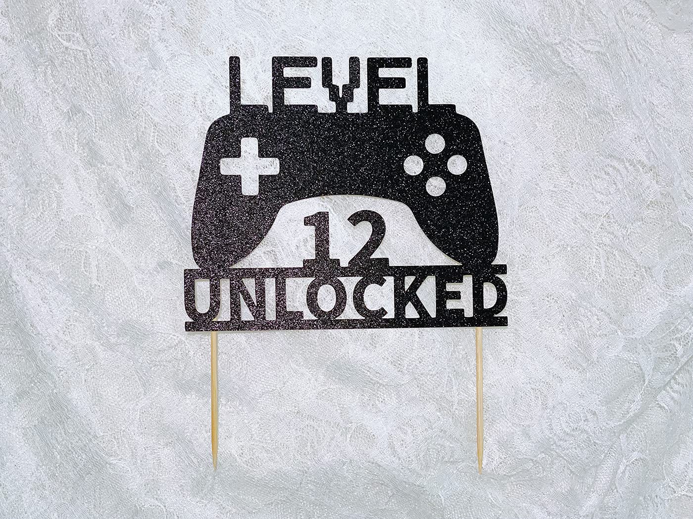 Level 12 Unlocked Cake Topper - Video Game Themed Birthday Decoration for 12th Birthday Party | Perfect for Gamer Cakes, Controller-Shaped Desserts & Gaming Celebration Decor