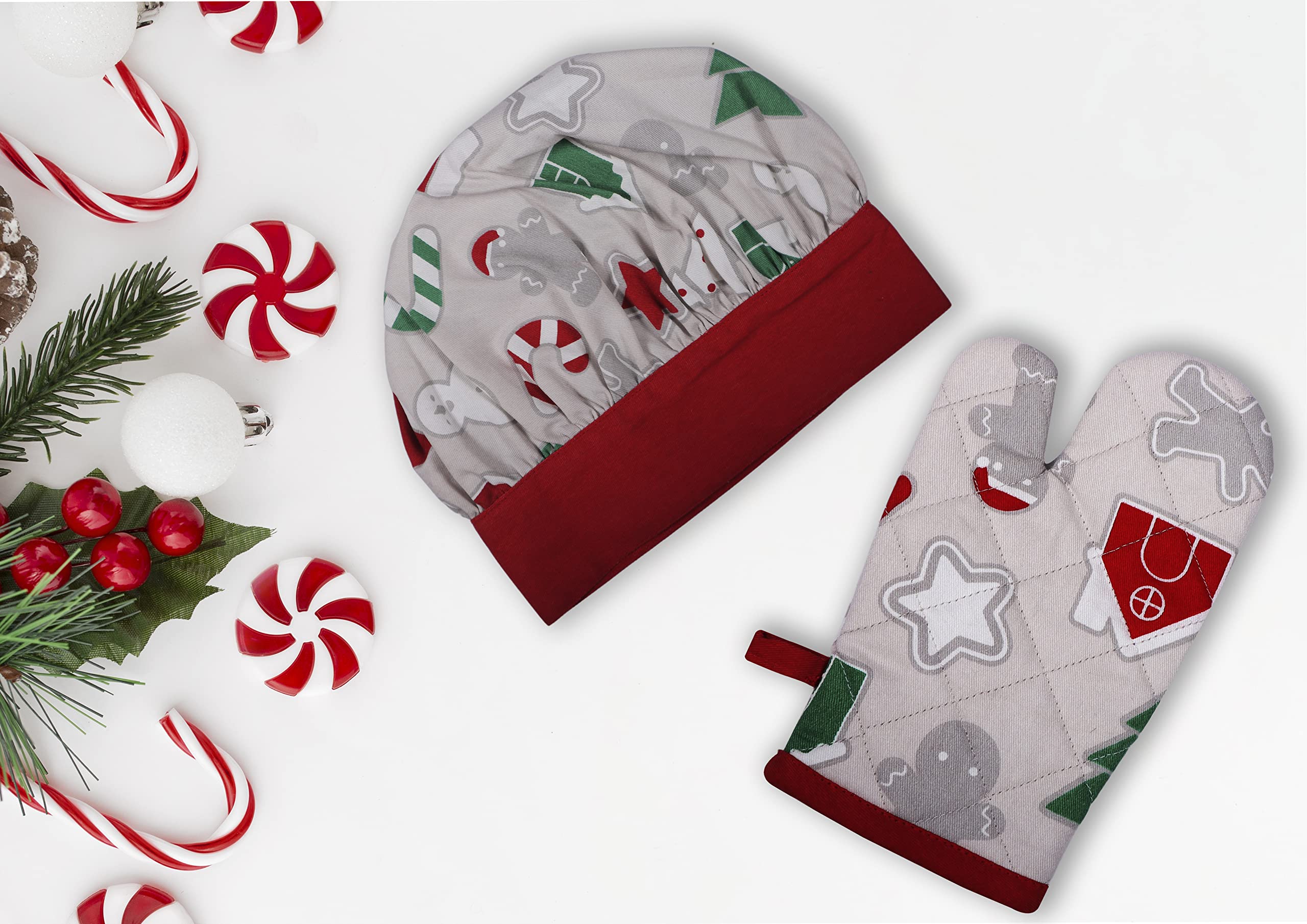 AMOUR INFINI 100% Cotton Christmas Fun 3-Piece Kids Apron Set with Oven Mitts & Chef Hat - Play Cooking Baking Gift for Thanksgiving & Christmas - Perfect for Holiday Baking, Family Kitchen Activities & Festive Gift Giving
