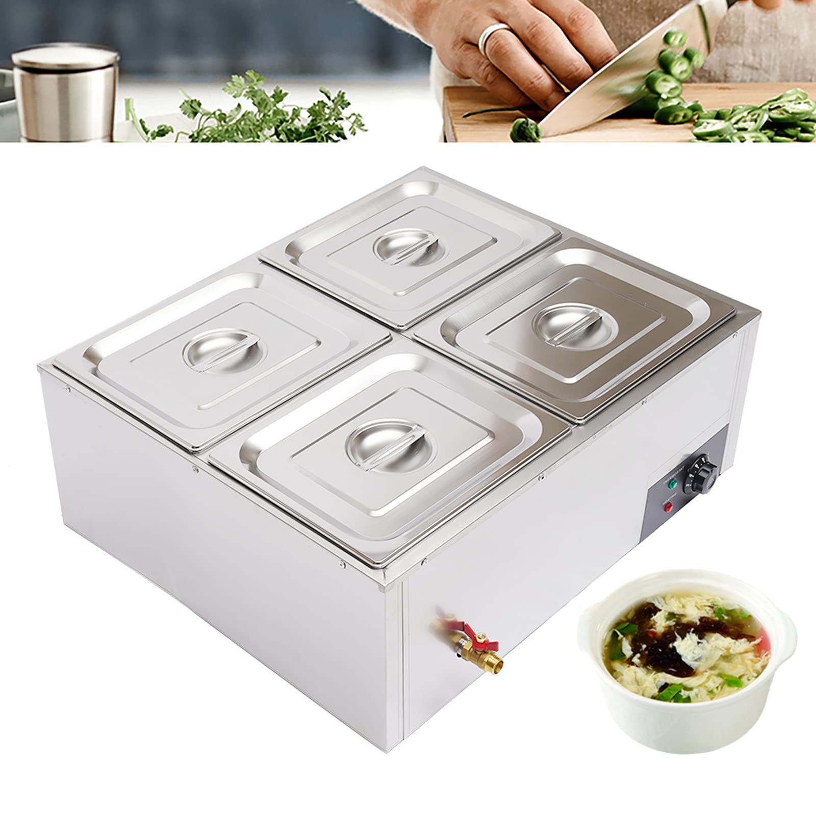 Gdrasuya10 850W Commercial Electric Food Warmer - 4 Pot Stainless Steel Buffet Server Heater for Catering, Restaurants & Events | Countertop Buffet Warmer for Hot Food Display, Banquets & Party Serving