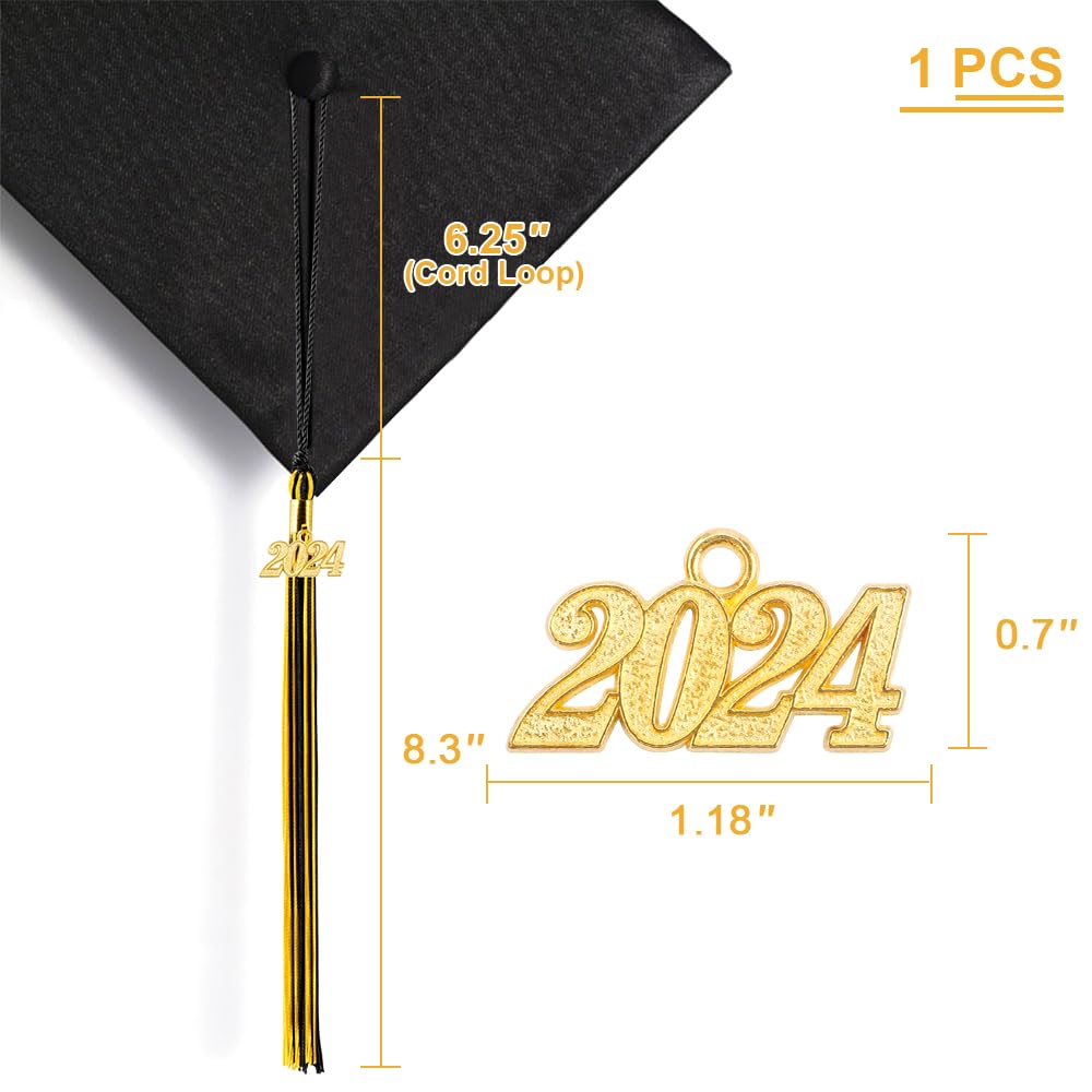 **2024 Graduation Tassel - Black & Gold Cap Tassel with Year Charm | Commencement Accessory for High School & College Graduation Ceremonies**