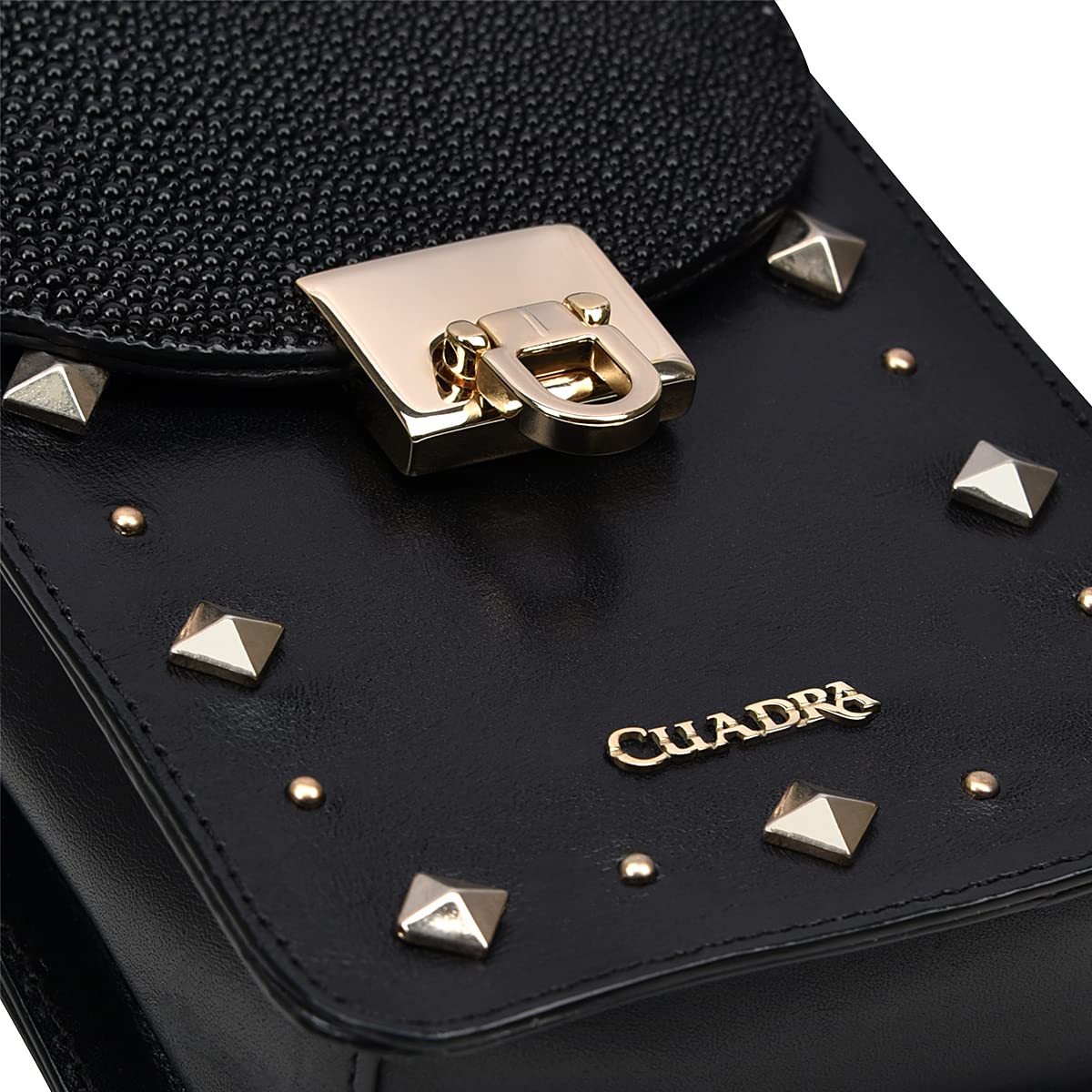 Genuine Stingray Leather Women's Phone Pouch - Black BOD38MA by Cuadra | Luxury Crossbody Cell Phone Holder for Everyday Use & Special Occasions