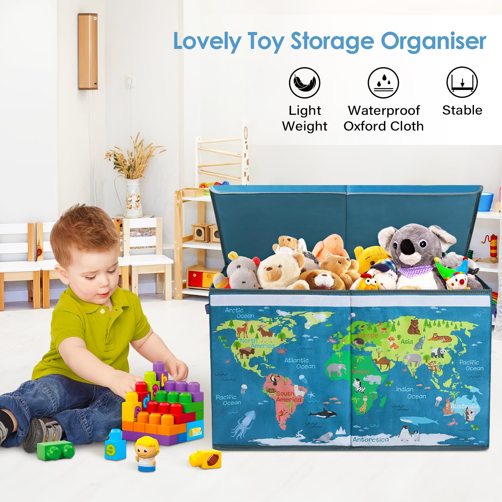 **Large Collapsible Toy Storage Box with Flip-Top Lid & Handles - 25.5×11.8×15.7 Inch Waterproof Oxford Cloth Organizer for Kids' Bedroom, Playroom & Nursery - Durable, Dustproof & Easy to Carry**    *(Perfect for Storing Toys, Books, Blankets & More - Ideal for Home, Daycare & Travel)*