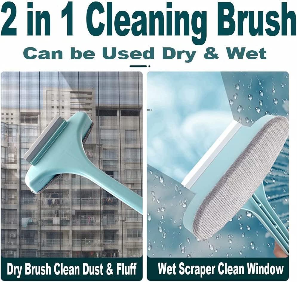 E-Cosmos 2-in-1 Multifunctional Screen & Window Cleaning Brush with Extended Handle - Double-Sided Mesh Wiper for Windows, Screens, Blinds & Shower Doors (Multicolor) - Perfect for Home, Office & Car Cleaning