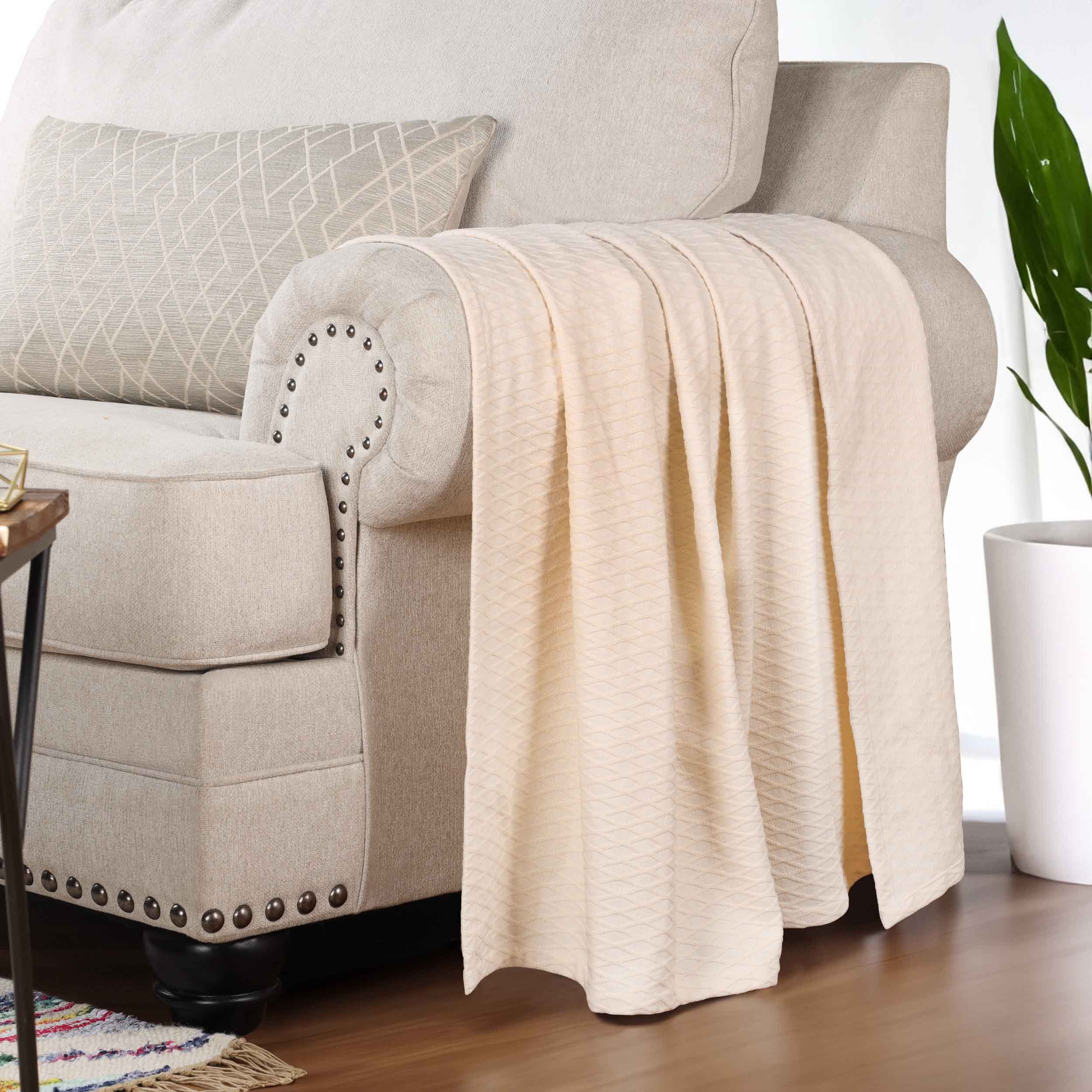 Premium Cotton All-Season Diamond Pattern Bed Blanket & Sofa Throw - Soft Cozy Blanket for Bedroom, Living Room, Travel and Gift Giving