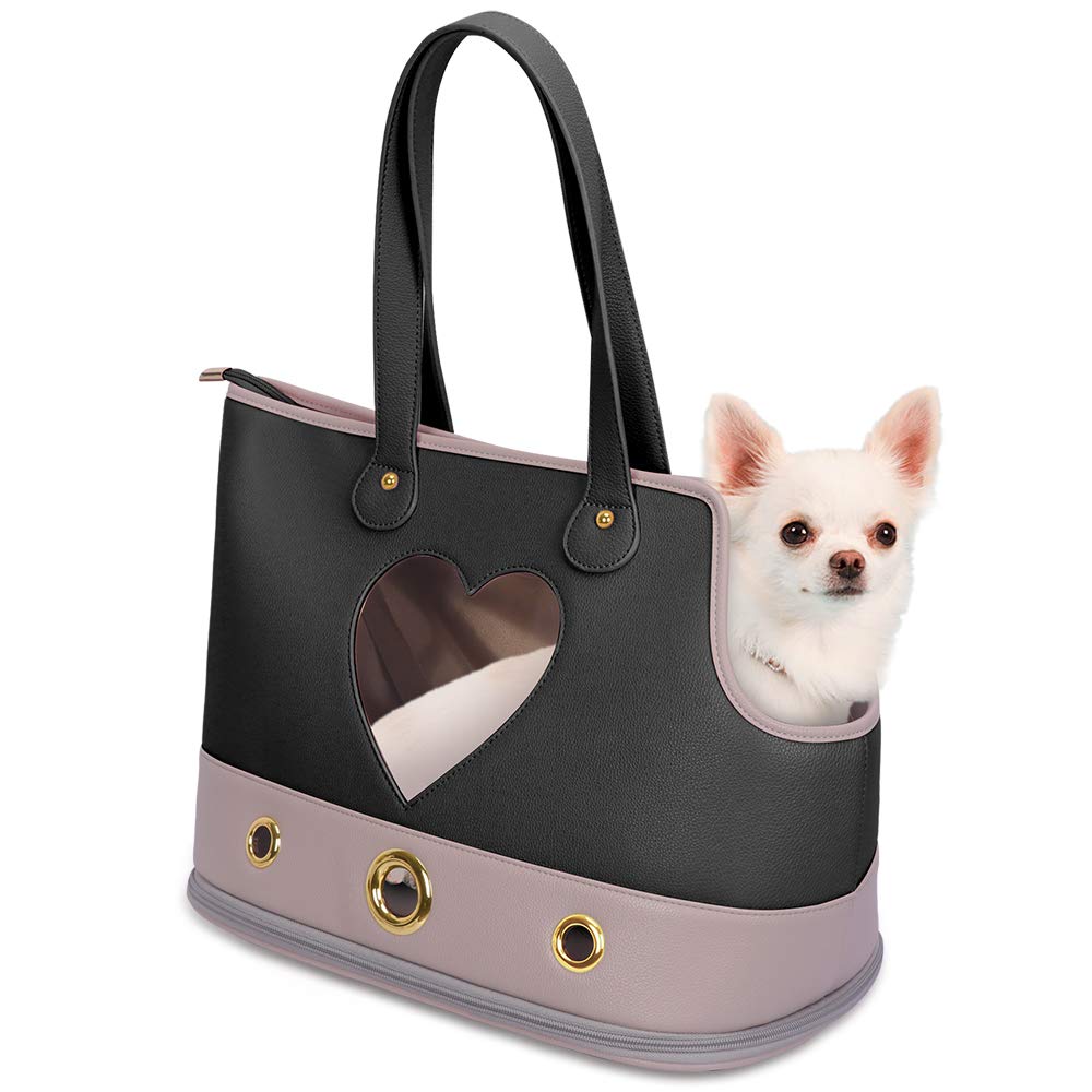 PetsHome Foldable Waterproof Dog Carrier Purse - Lightweight Pet Tote Handbag for Small Dogs & Cats (Black) | Perfect for Travel, Shopping & Outdoor Adventures