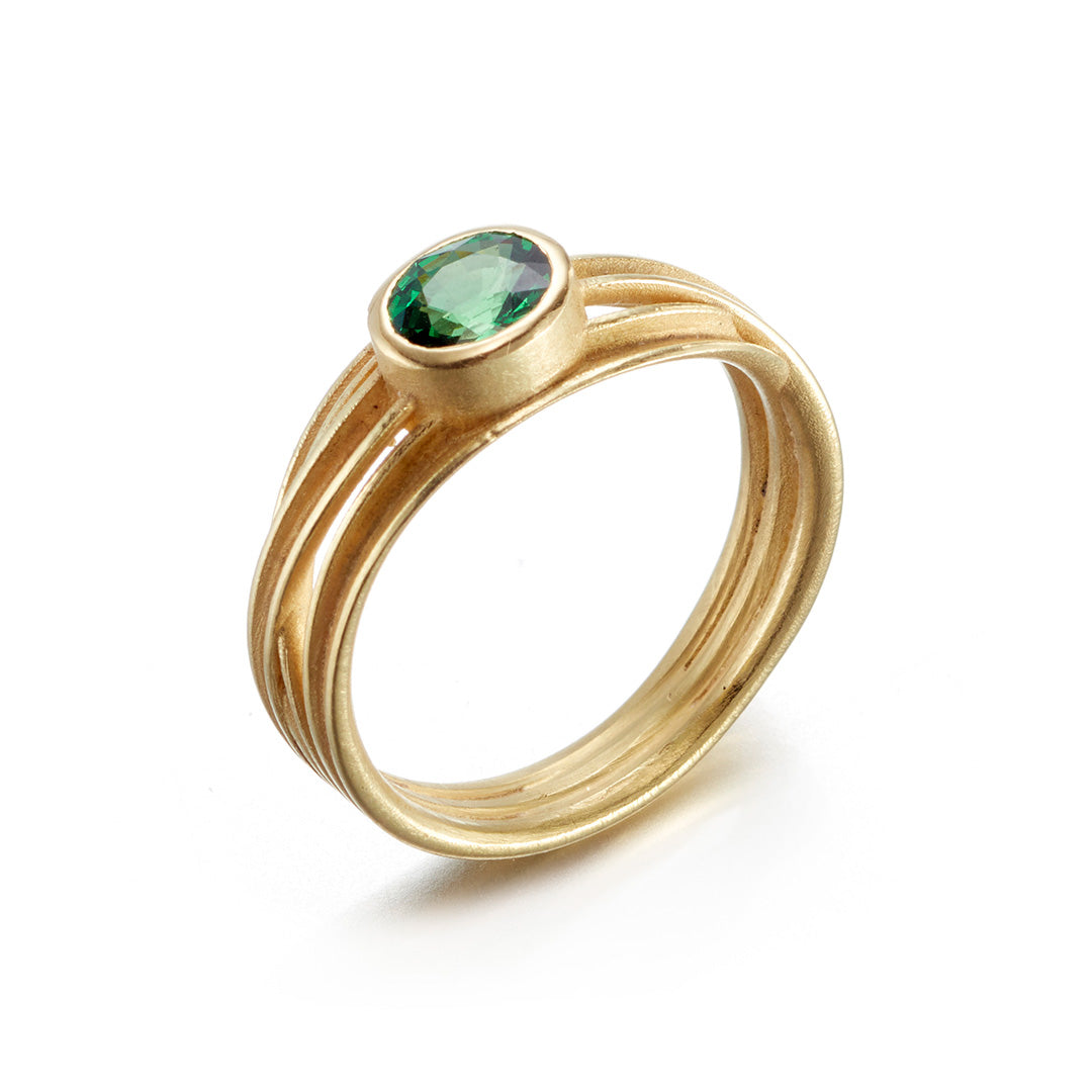 Elegant Oval Tsavorite Green Garnet Wrapped Ribbon Ring for Women | Dainty Stackable Jewelry Gift for Bridesmaids, Anniversary & Special Occasions