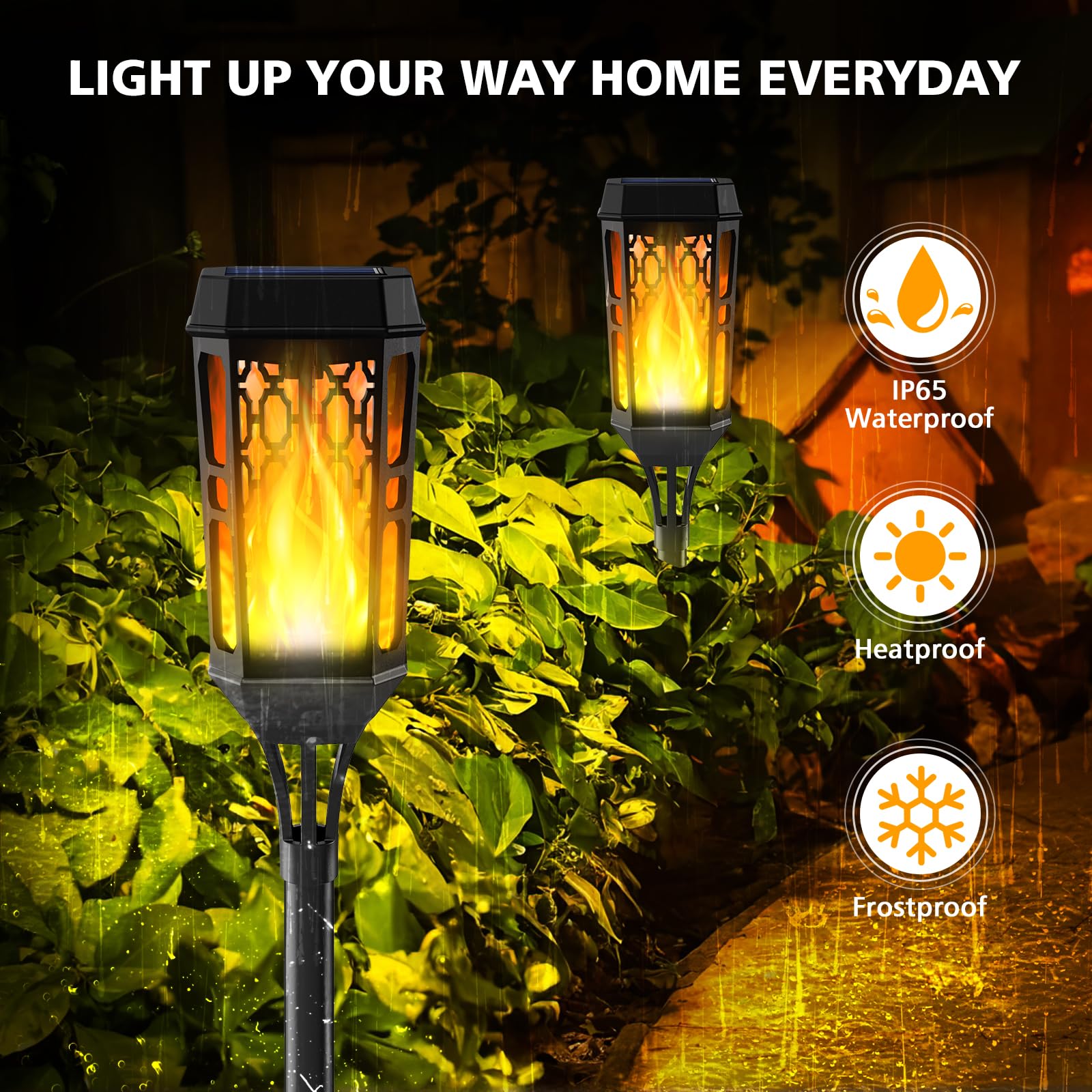 12 LED Solar Torch Flame Lights - IP65 Waterproof Outdoor Solar Pathway Lighting with Flickering Flame Effect for Garden, Lawn, Patio & Yard Decor | Perfect for Landscape Decoration, Pathway Illumination & Backyard Ambiance