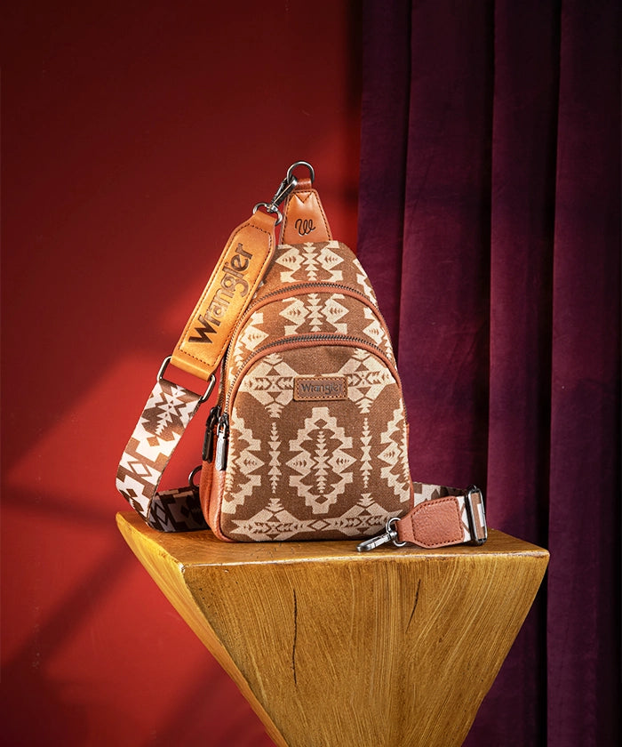 Wrangler Aztec Print Sling Bag - Stylish Crossbody Bag for Men & Women - Perfect for Travel, Hiking, and Everyday Use