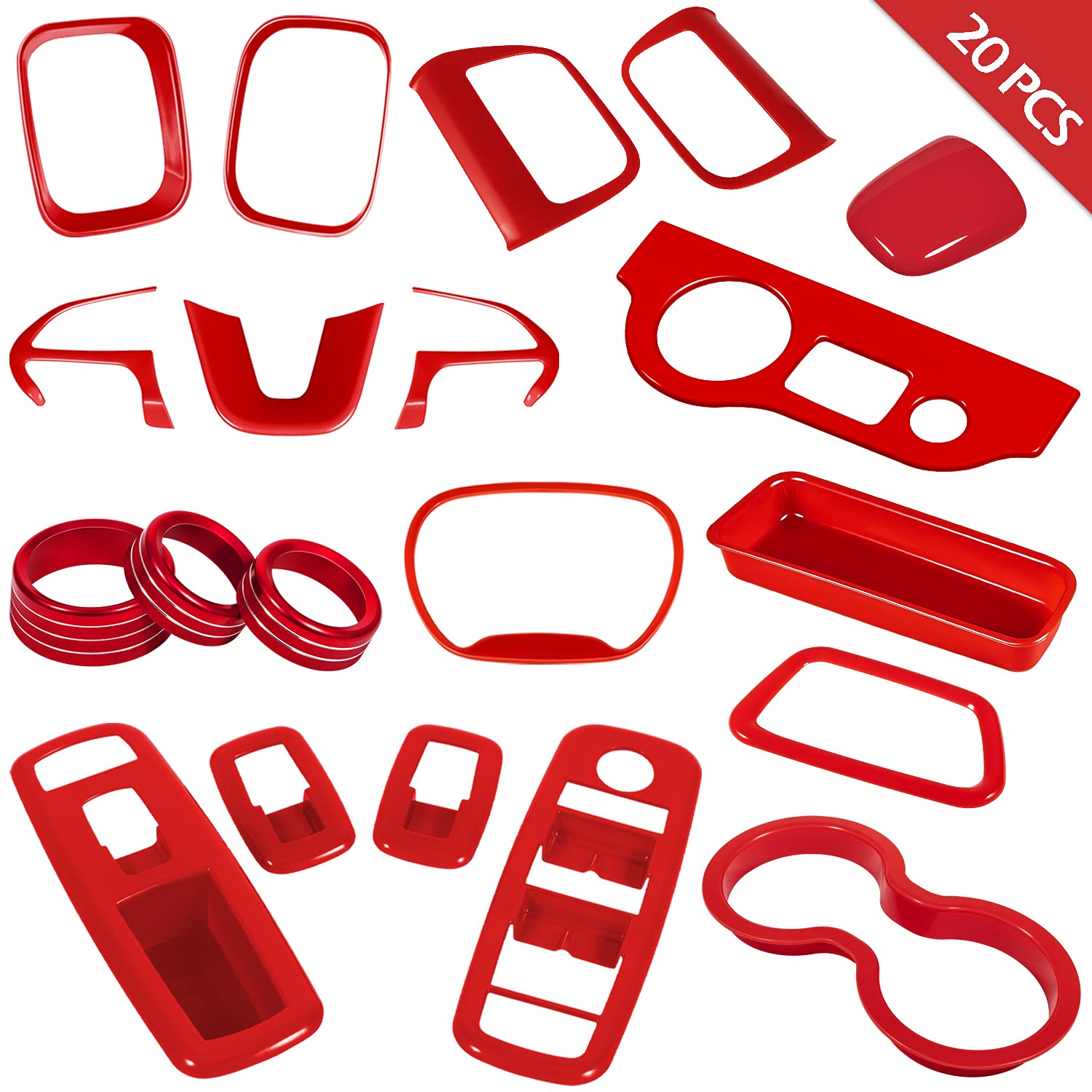 20PCS Full Set Interior Accessories Trim Kit for Dodge Charger 2015-2024 - Headlight, Window, Gear Shift, Cup Holder & AC Vent Covers (Red) | Premium Car Interior Upgrade & Protection Accessories for Enhanced Driving Experience