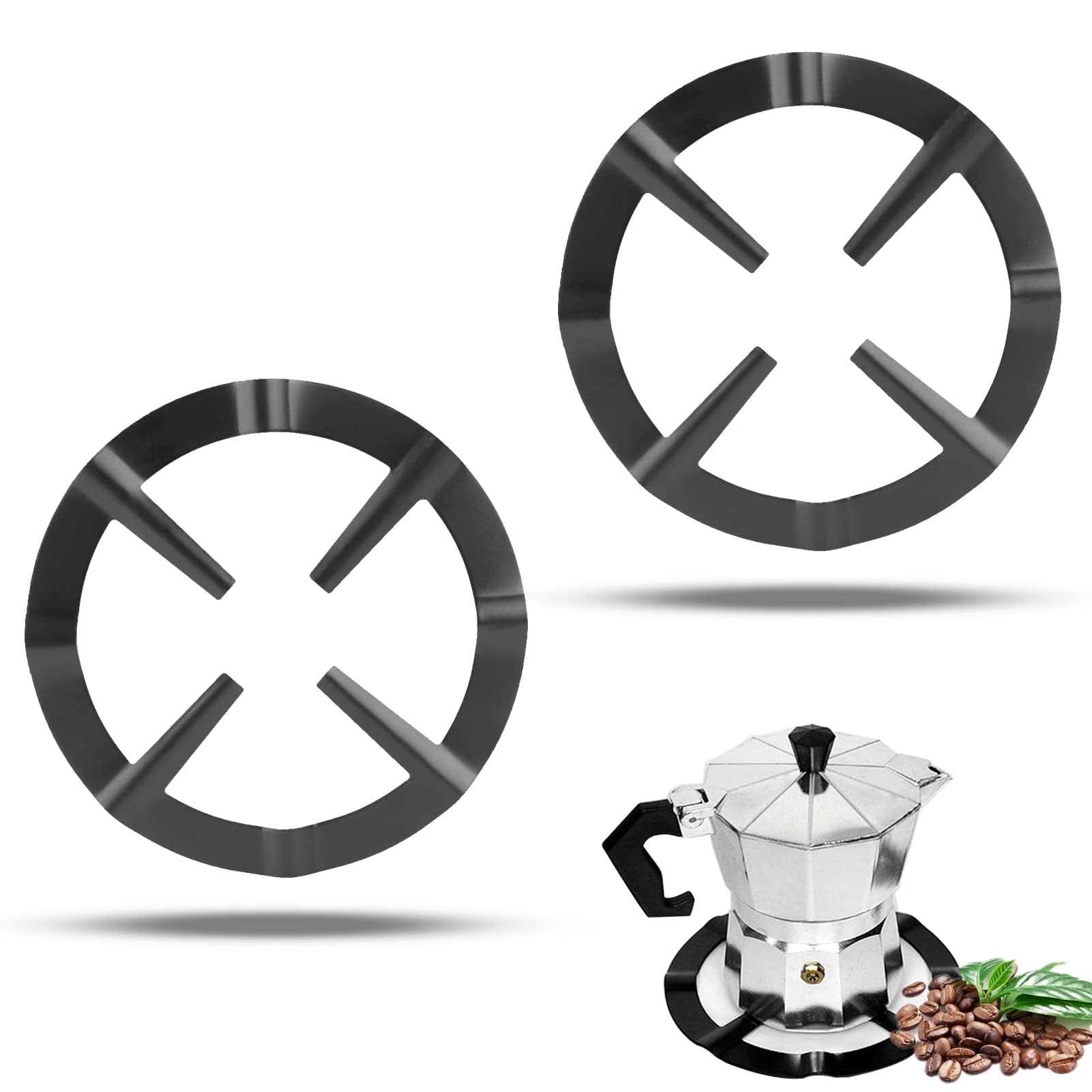 2 Pack Black Moka Coffee Pot Shelf - Stainless Steel Wok Ring Organizer for Pots & Pans - Round Stove Pot Holder Gas Range Support Rack - Kitchen Storage Solution for Coffee Makers, Woks & Cookware
