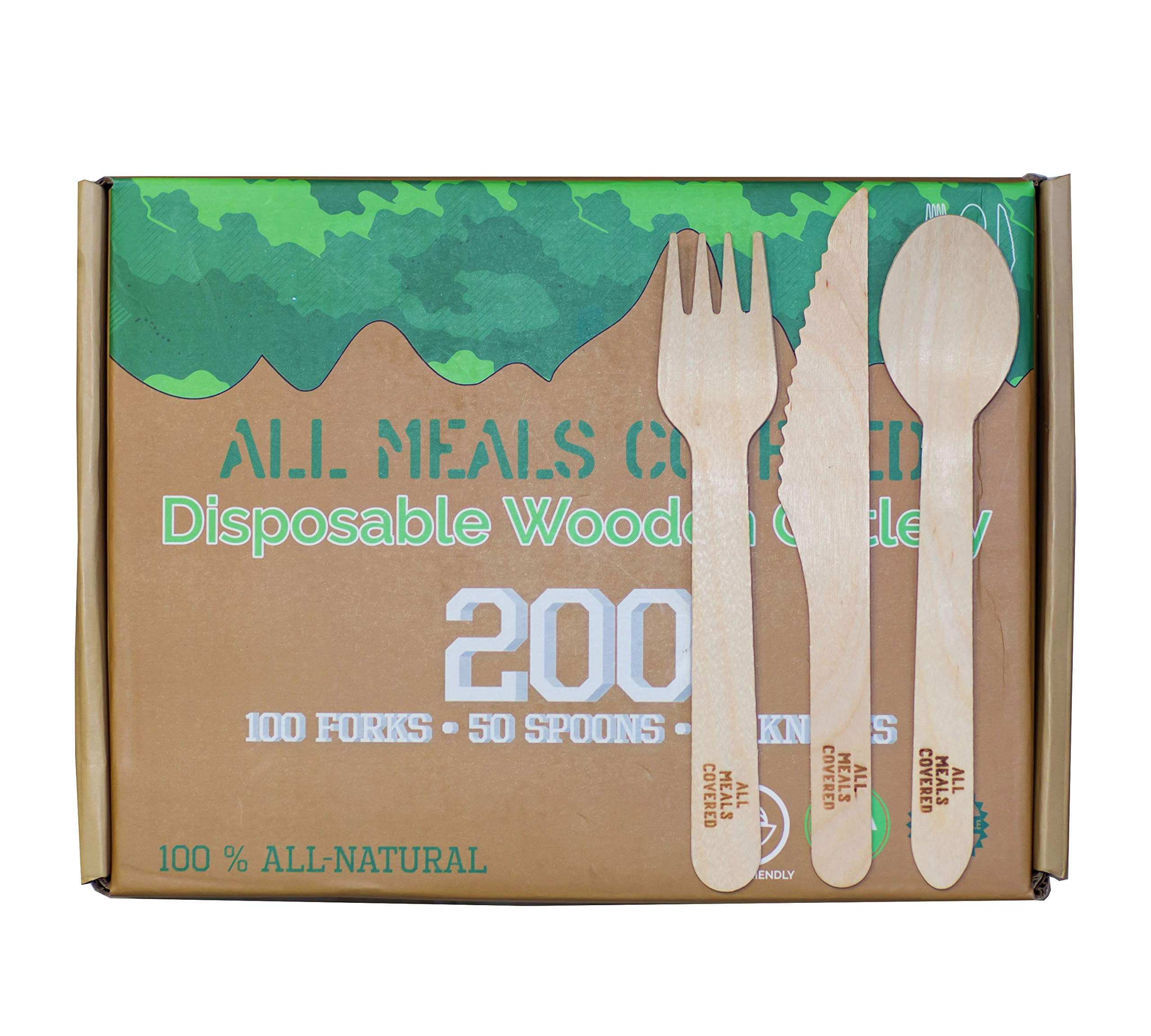Eco-Friendly Birch Wood Cutlery Set - 200 Pieces (100 Forks, 50 Spoons 6.25