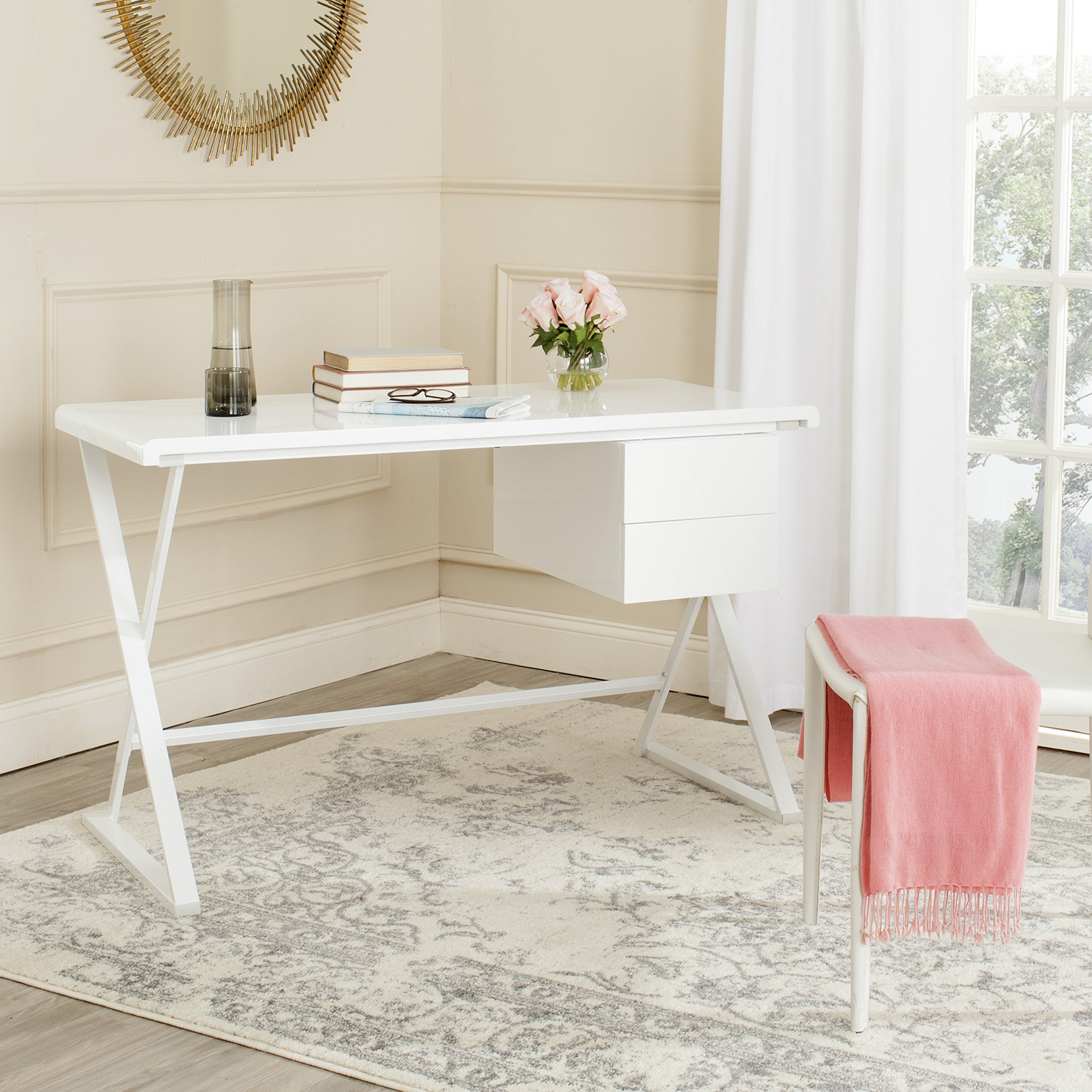 Safavieh Home Collection Watkins White Writing Desk - Modern Study Desk for Home Office, Small Spaces & Dorm Rooms