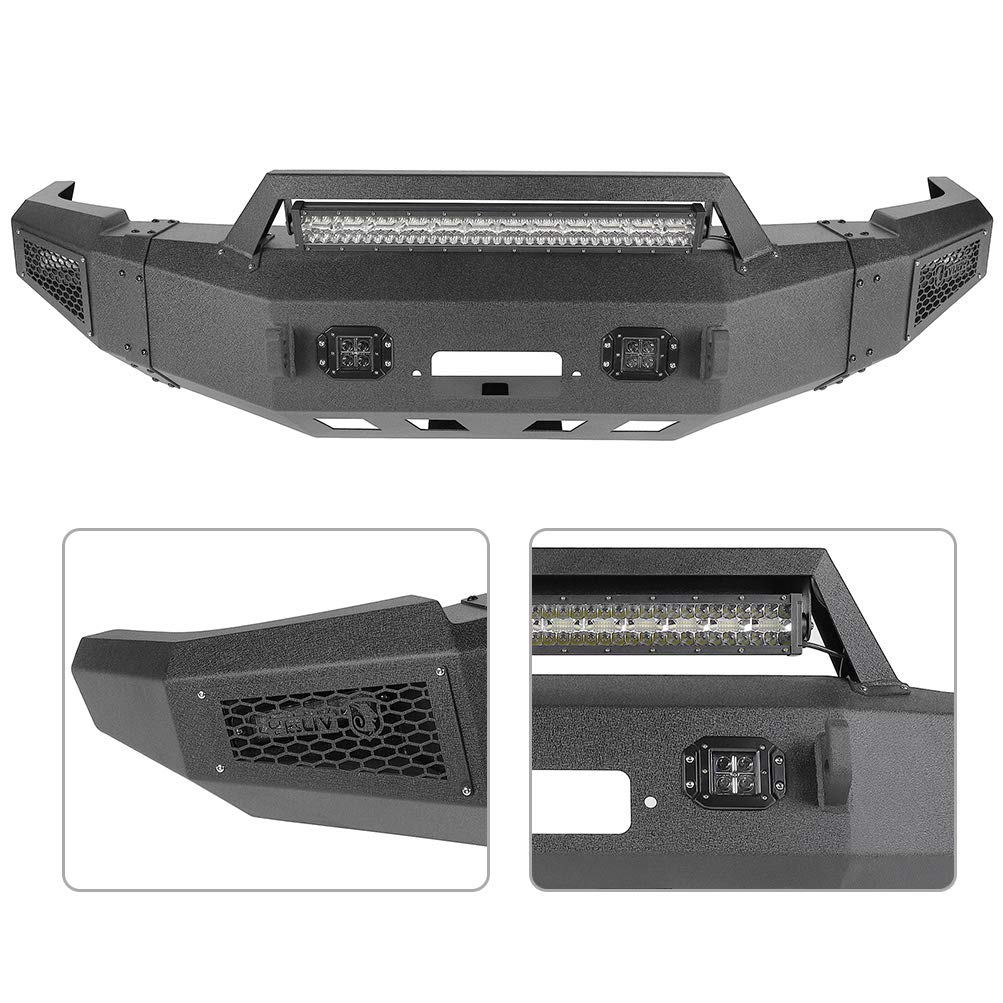 ROADFAR Heavy Duty Front Bumper with Winch Plate & D-Ring & LED Lights for 2010-2018 Dodge Ram 2500 3500 - Off-Road Protection & Truck Accessories for Adventure & Towing