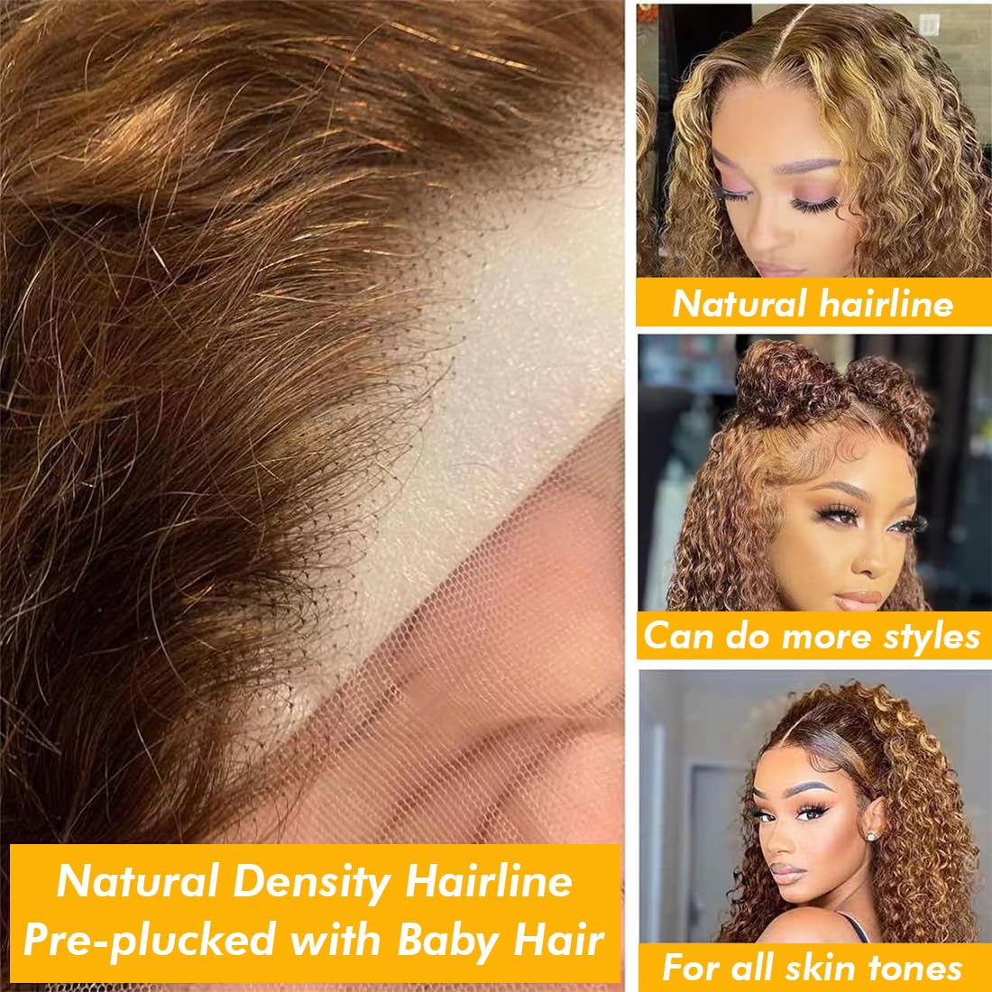 10inch Short Curly Bob Wig Human Hair - Honey Blonde Brown Ombre 150% Density 4x4 Glueless Lace Front Wig for Black Women | Perfect for Daily Wear, Parties & Special Occasions