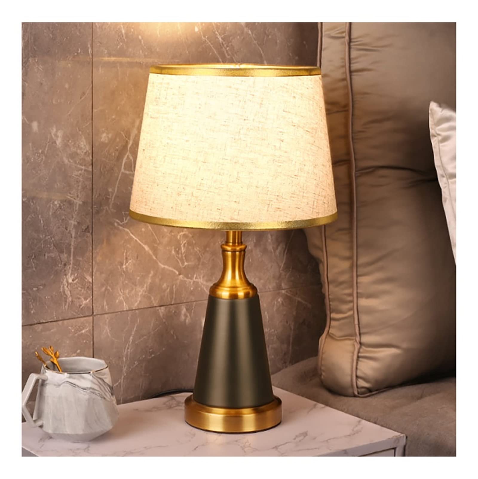 Modern Fabric Shade Table Lamp - Stainless Steel Bedside Lamp for Soft Lighting, Contemporary Desk & Reading Light - Perfect for Bedroom, Living Room & Office (Black)