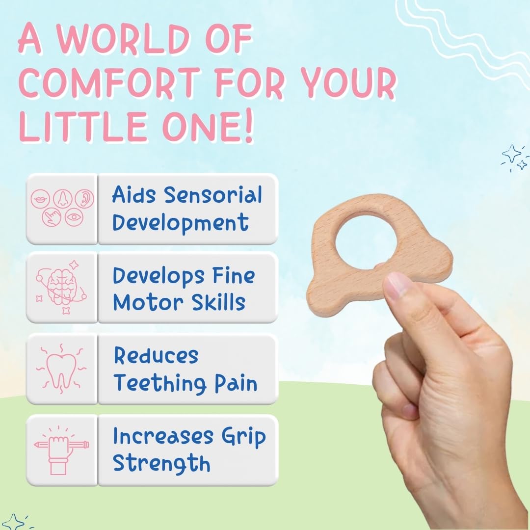 Natural Wooden Teething Toys for Babies - Pack of 2 (Camel & Cat) | Safe & Non-Toxic Beech Wood Teethers | Soothing Relief for Teething Infants | Perfect Baby Shower Gift & Nursery Essential