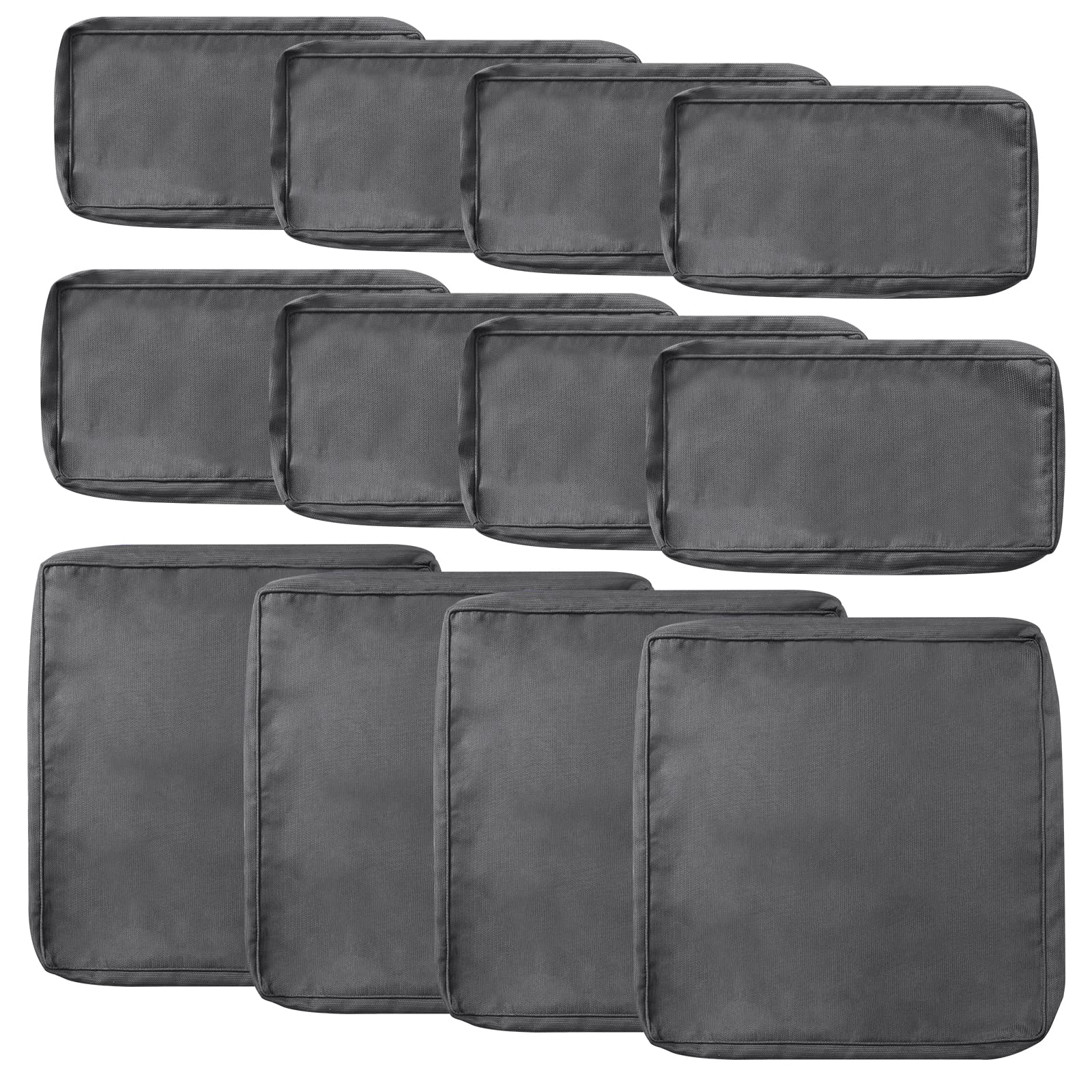 Premium 12-Piece Outdoor Patio Cushion Cover Set - Waterproof Replacement Slipcovers for Patio Furniture (4 Seat, 4 Back & 4 Side Covers) with Durable Zipper - Perfect for Outdoor Sofa, Sectional & Garden Furniture (Grey) - Ideal for Backyard, Deck & Poolside Relaxation