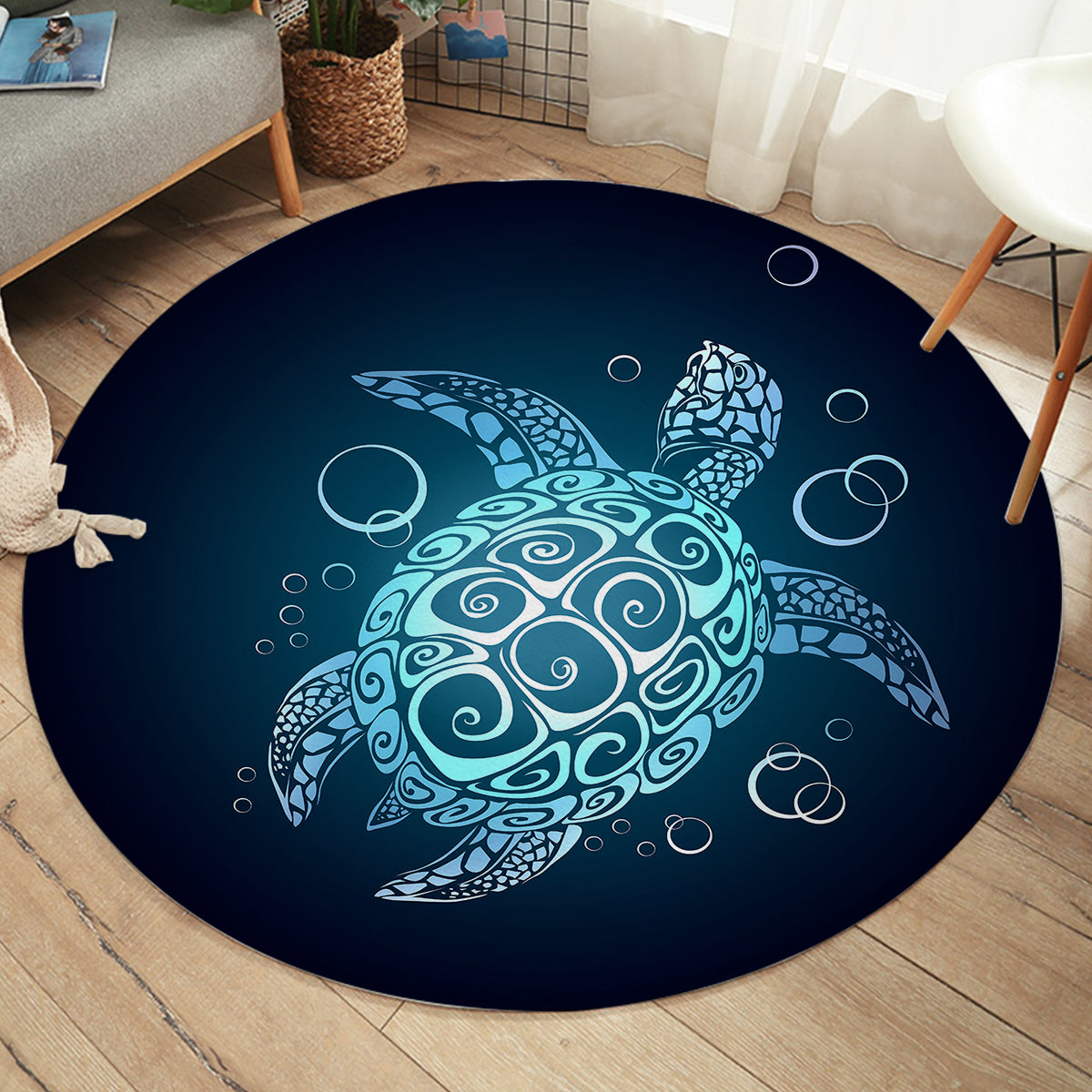Black Turtle Twist Round Area Rug - Soft Non-Slip Floor Mat for Living Room, Bedroom, Nursery | Home Decor & Cozy Interior Design