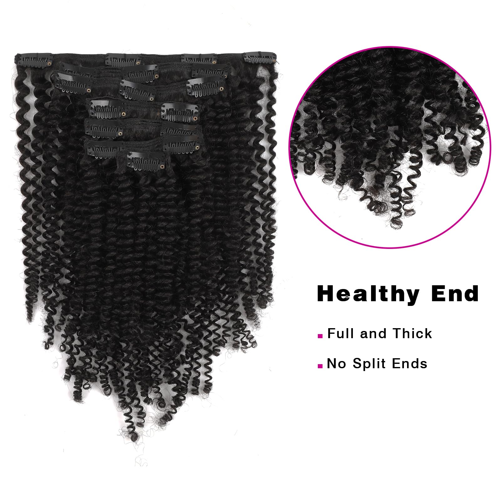 Brazilian Virgin Human Hair Extensions 3B/3C Kinky Curly Clip-Ins - 7-Piece Double Weft Set (120g, 20 Inch) for Natural Black Hair | Perfect for Daily Styling, Volume Boost & Special Occasions