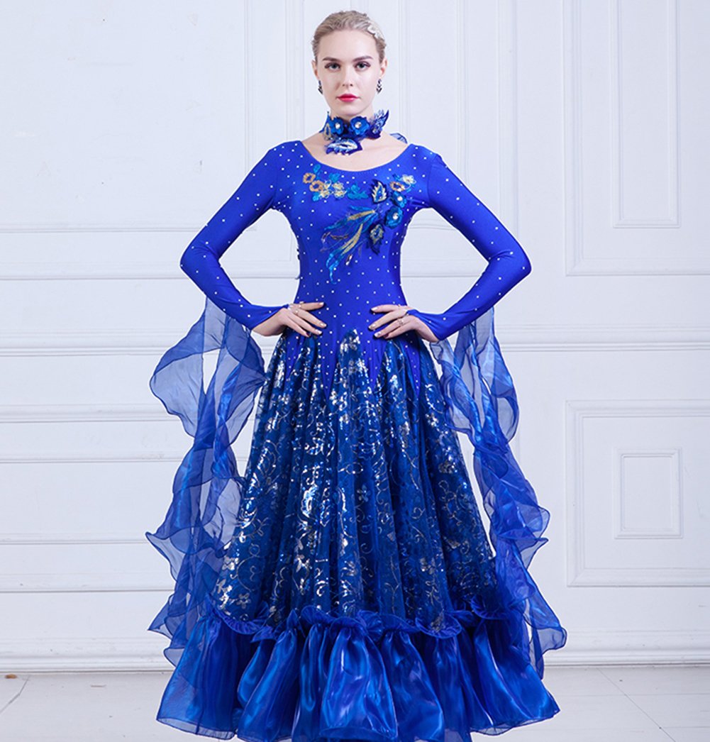 Elegant Women's Ballroom Dance Dress with Sequins - Modern Waltz & Foxtrot Competition Gown - Standard Ballroom Performance Outfit for Professional Dancers & Social Events