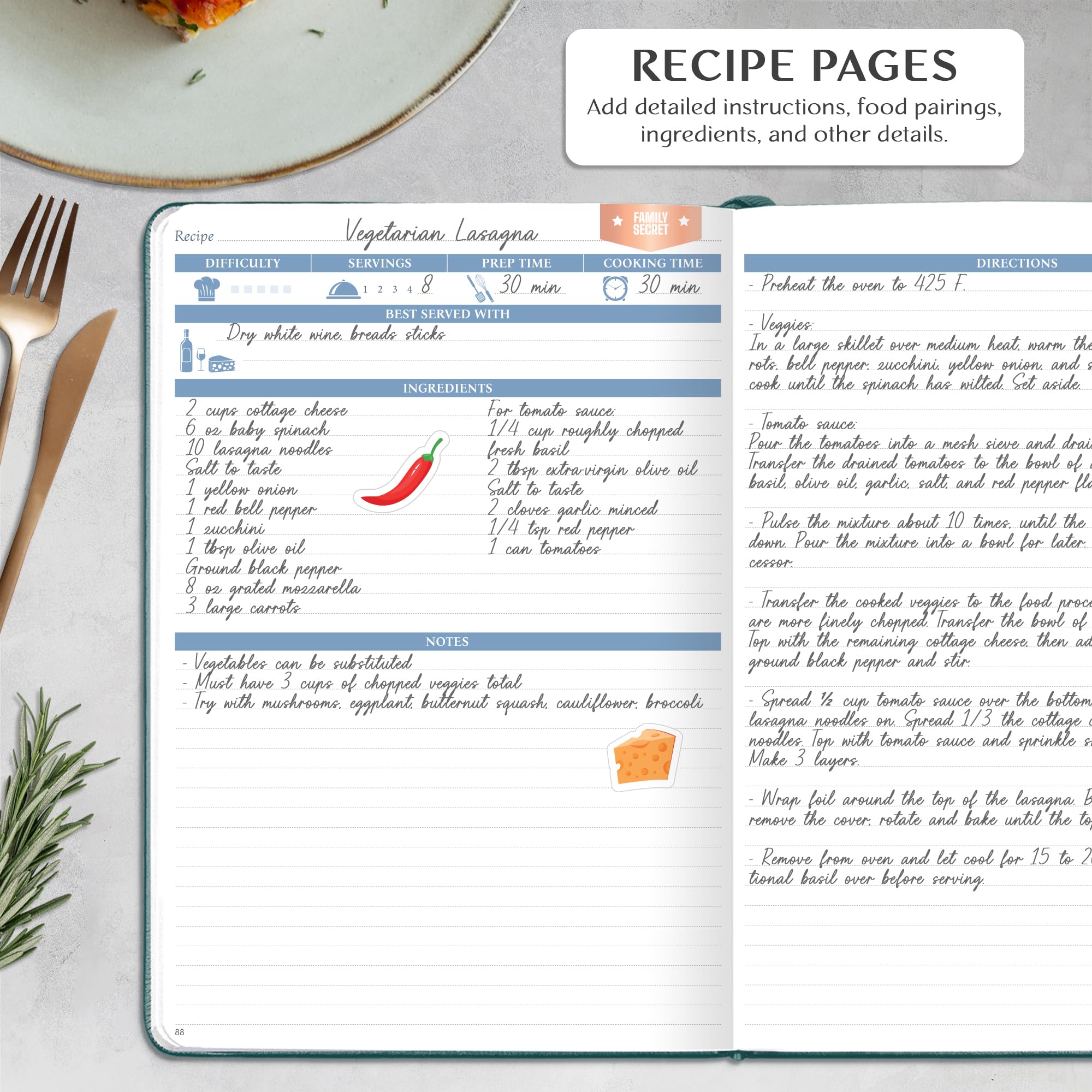 Legend Recipe Book – Customizable Blank Family Cookbook for Writing Your Own Recipes – Personalized Hardcover Cooking Journal – Large 7”x10” Empty Recipe Notebook with 58 Recipe Pages (Dark Teal) – Perfect for Home Chefs, Gift Giving & Preserving Family Recipes