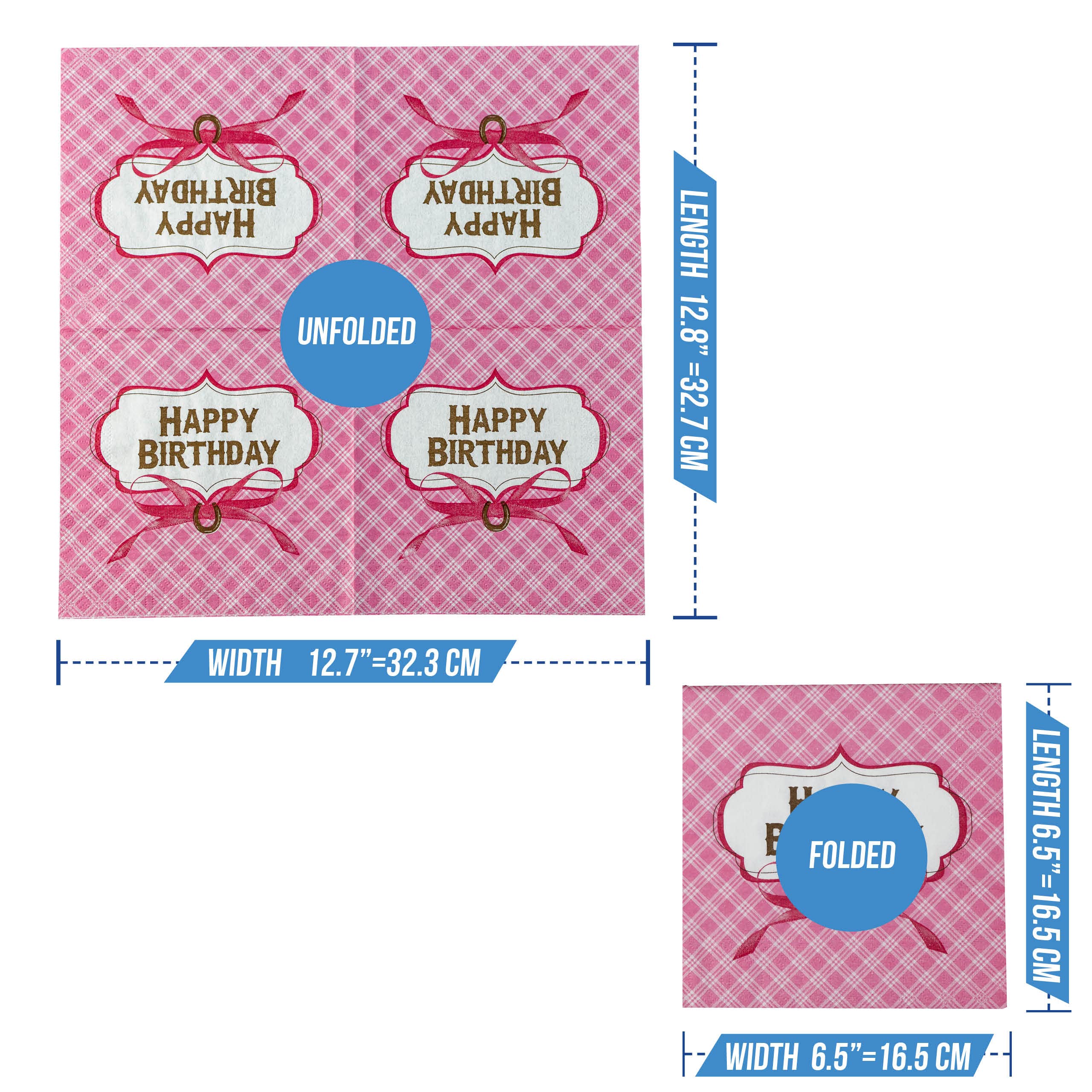 Premium Iconikal Dinner Party Paper Napkins - Happy Birthday Horseshoe Design - 48 Count Pack - Perfect for Birthday Parties, Weddings & Special Events