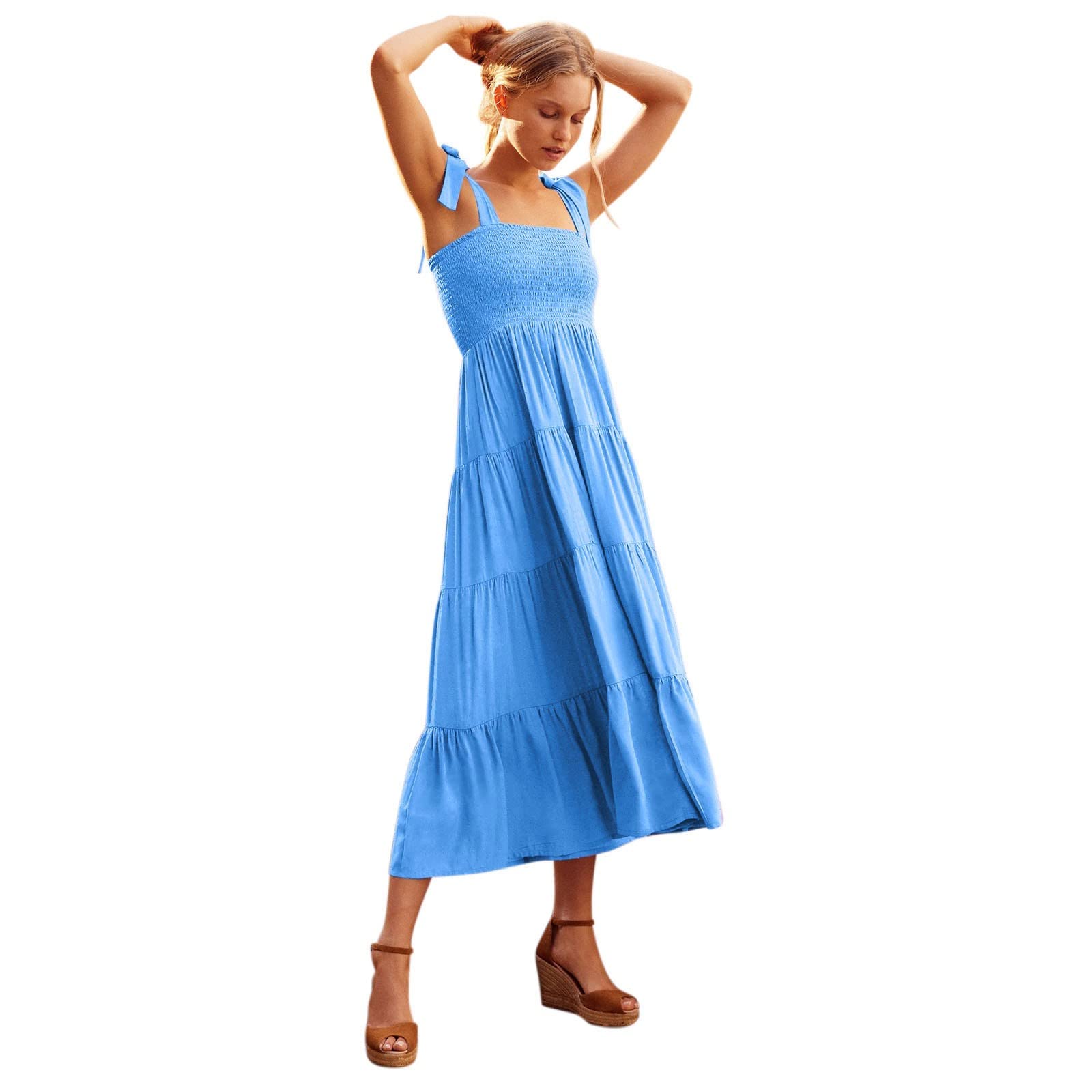 Plus Size Wedding Guest Dresses for Women - Summer Casual Sleeveless Smocked A-Line Midi Sundress | Perfect for Beach Weddings, Garden Parties & Summer Events