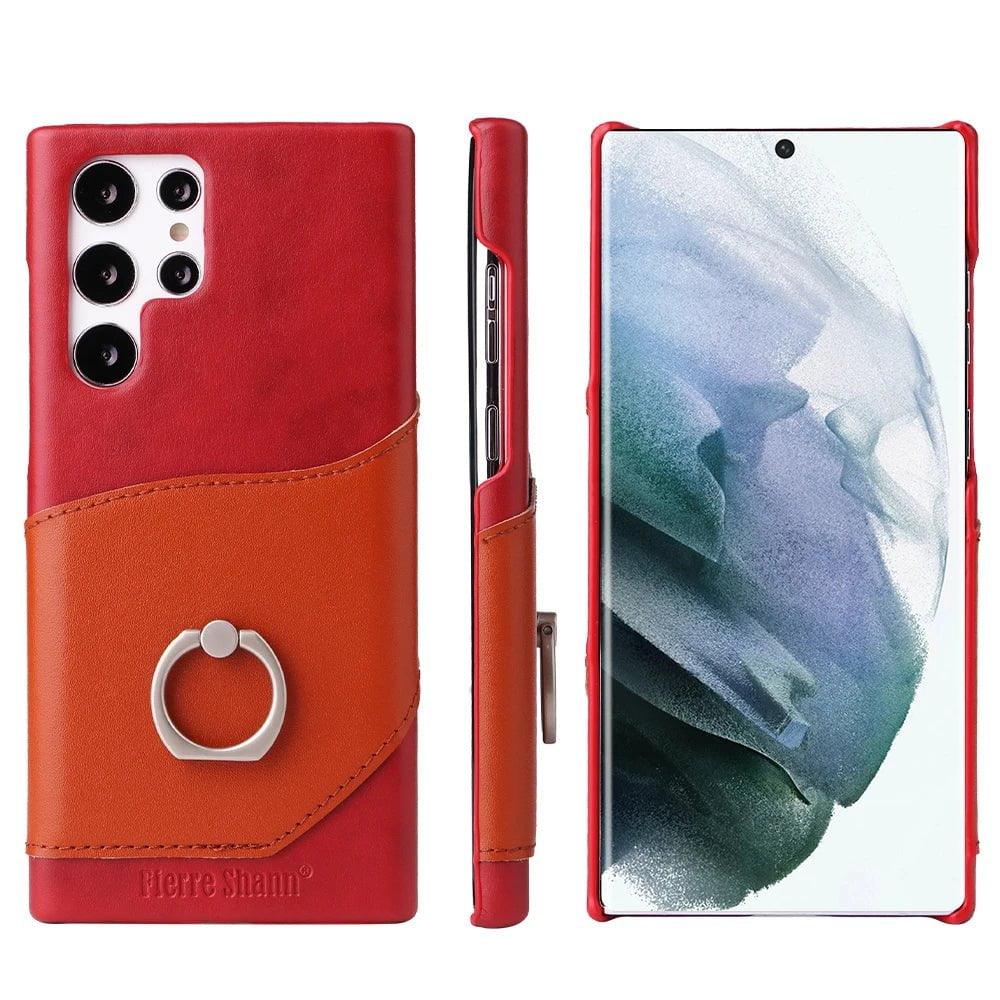 Samsung Galaxy S24 Genuine Leather Ring Case - Premium Protection with Stylish Ring Stand for Hands-Free Viewing & Convenient Carrying