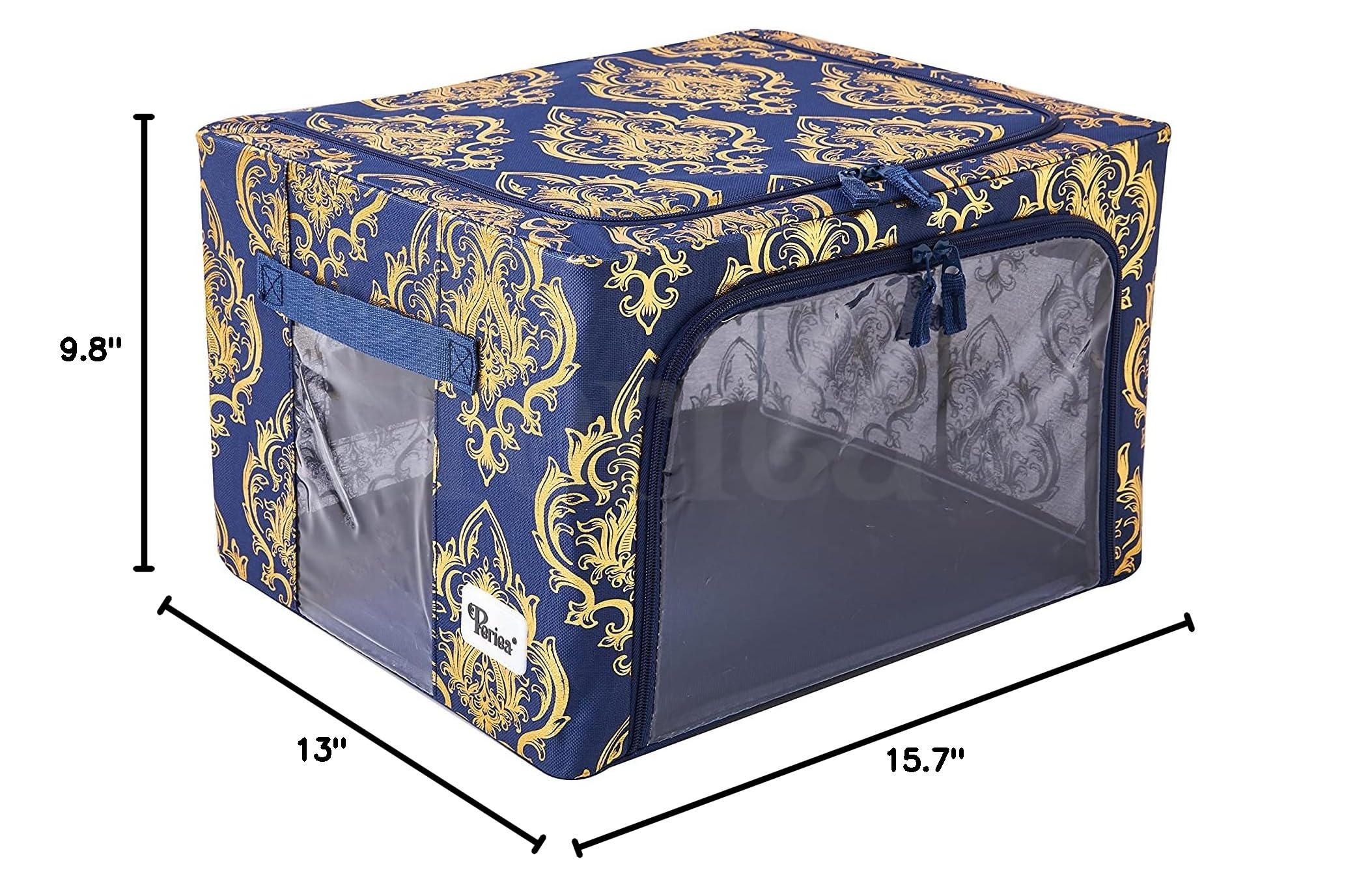 Oxford Cloth Steel Frame Storage Boxes - Under Bed & Closet Organizer Set of 2 Small Fabric Bins (Metallic Damask) - Perfect for Bedroom, Nursery & Dorm Organization