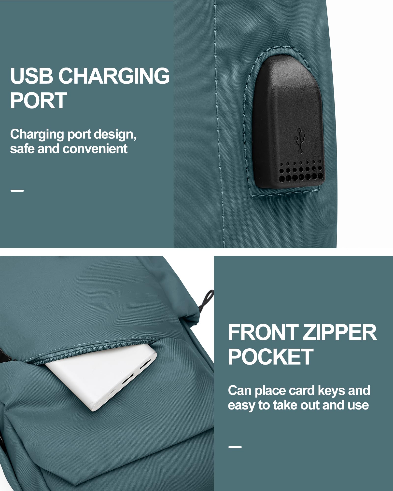 Lightweight Crossbody Sling Bag for Men & Women - Compact Shoulder Backpack with USB Charger Port, Perfect for Travel, Hiking, Gym & Daily Use - Peacock Blue