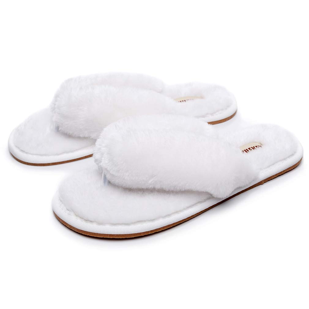 Comfortable Women's Fuzzy Flip Flops with Memory Foam - Soft Spa Slippers for Home, Bedroom & Relaxation - Cozy House Shoes for Women & Girls