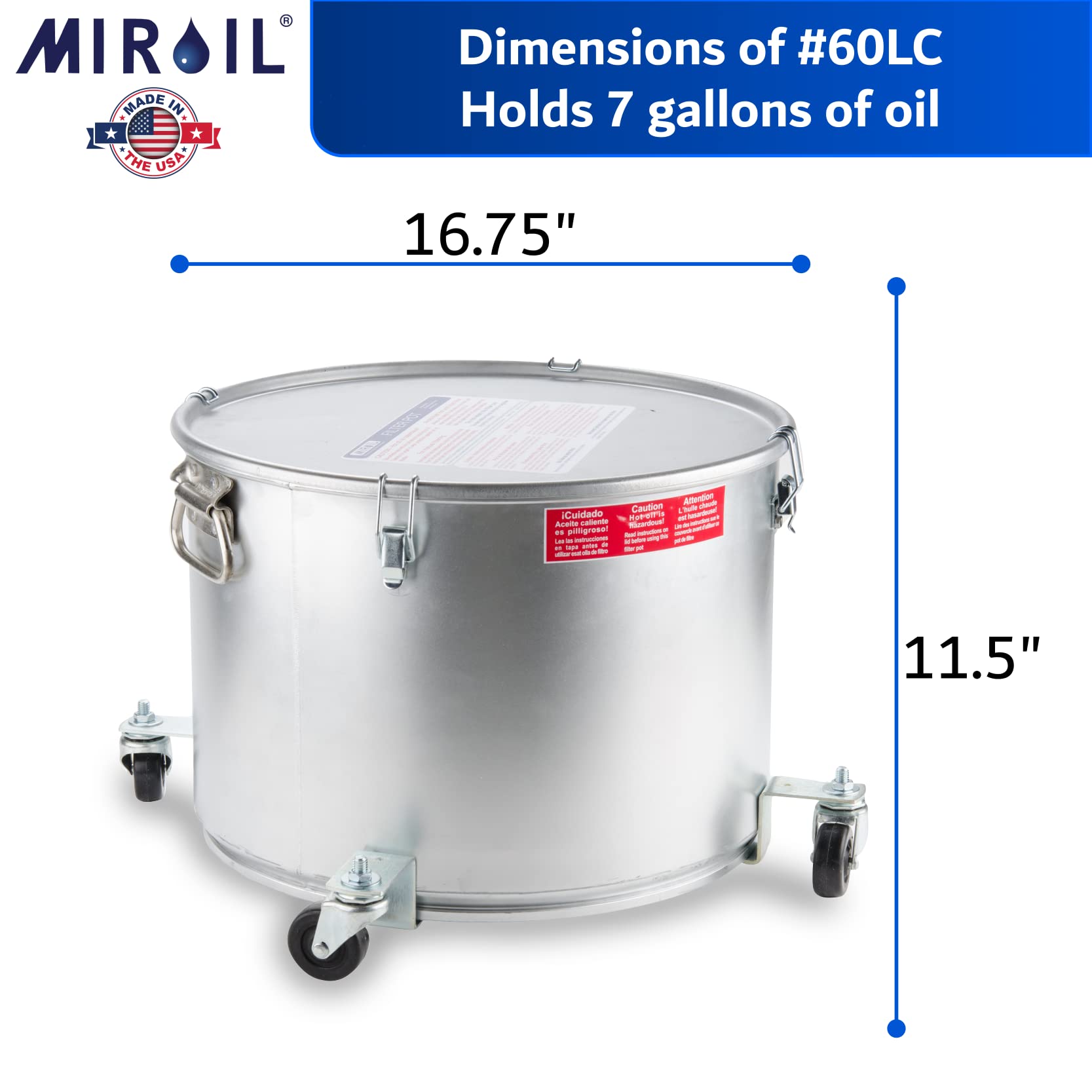 MirOil 7 Gallon Oil Disposal Caddy with Caster Wheels - 55lb Frying Oil Storage Container with Locking Lid & Clips - Heavy Duty Grease Bucket for Hot Cooking Oil Disposal - Ideal for Restaurants, Food Trucks & Home Kitchens