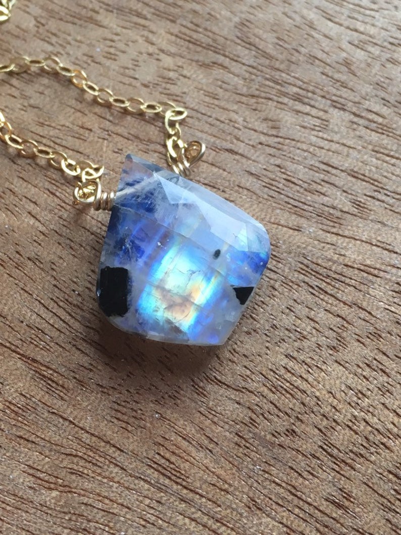 Rainbow Moonstone Crystal Pendant Necklace - Sterling Silver or 14K Gold Filled - Spiritual Healing Jewelry for Meditation, Yoga & Energy Balancing