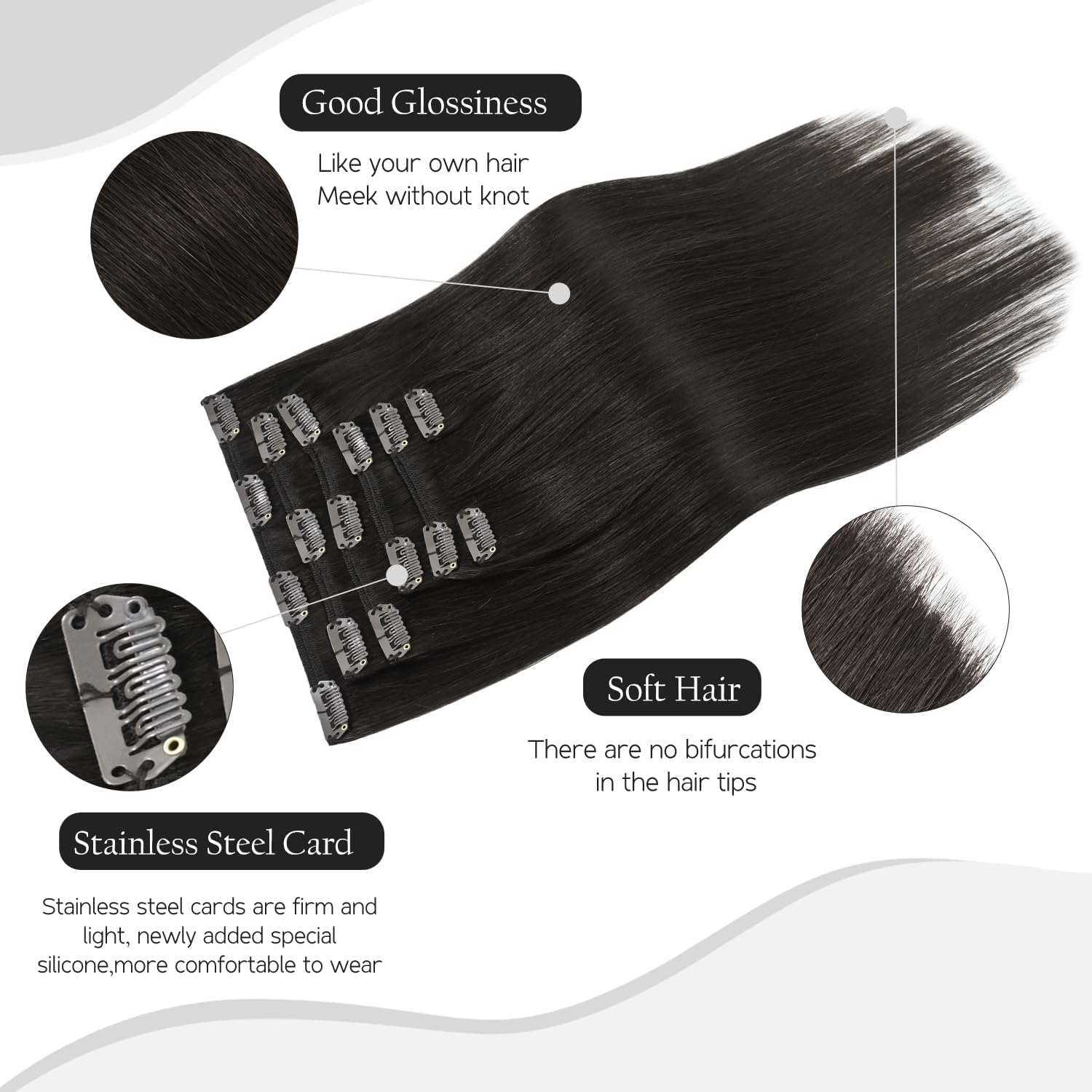 HUAYI Dark Brown Clip-in Hair Extensions 22 Inch - 7pcs 120g Remy Human Hair with 16 Clips - Soft Silky Straight Hair Extensions for Women - Perfect for Daily Styling, Volume Boost & Special Occasions