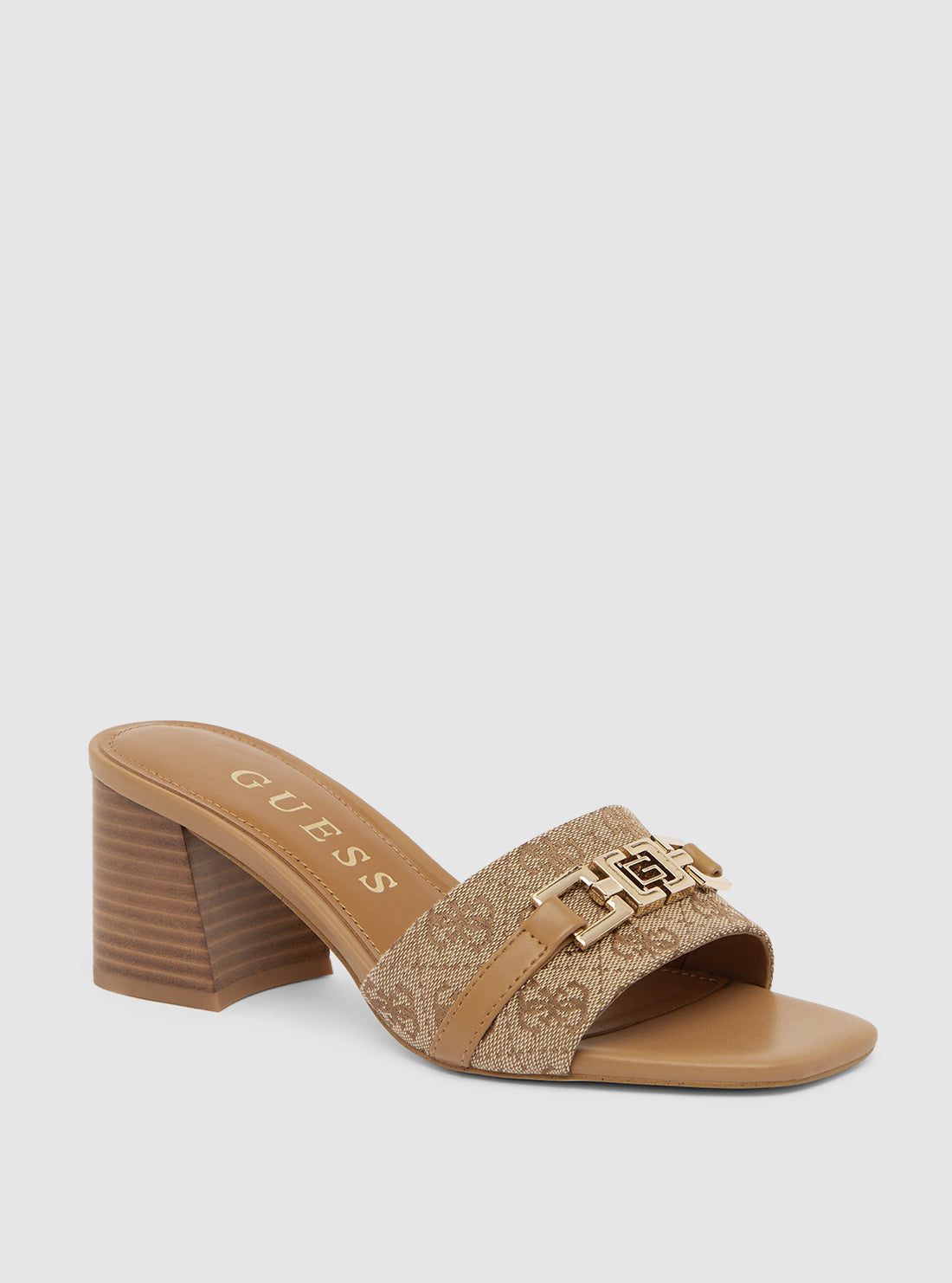 Brown Logo Block Heel Shoes for Women - Stylish & Comfortable Mid Heel Pumps for Office, Party & Wedding Events