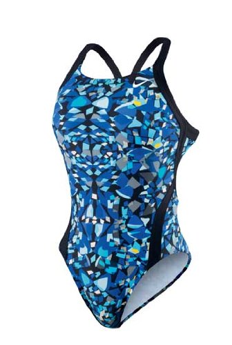 Nike Women's Fast Back Tank One Piece Swimsuit - Shattered Glass Print for Swimming, Beach, and Pool Activities