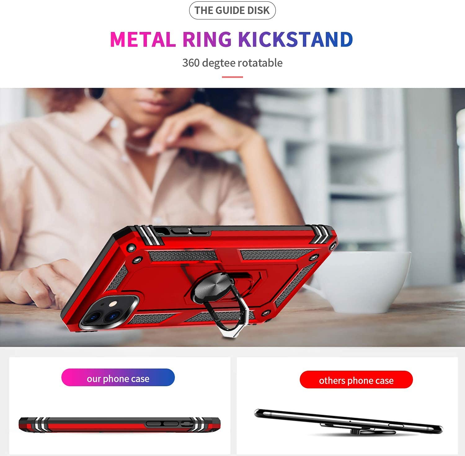 LeYi iPhone 11 Case for Women with Magnetic Ring Kickstand & 2 Pack Tempered Glass Screen Protectors - Military-Grade Armor Protection, Scarlet Red - Perfect for Work, Travel and Everyday Use
