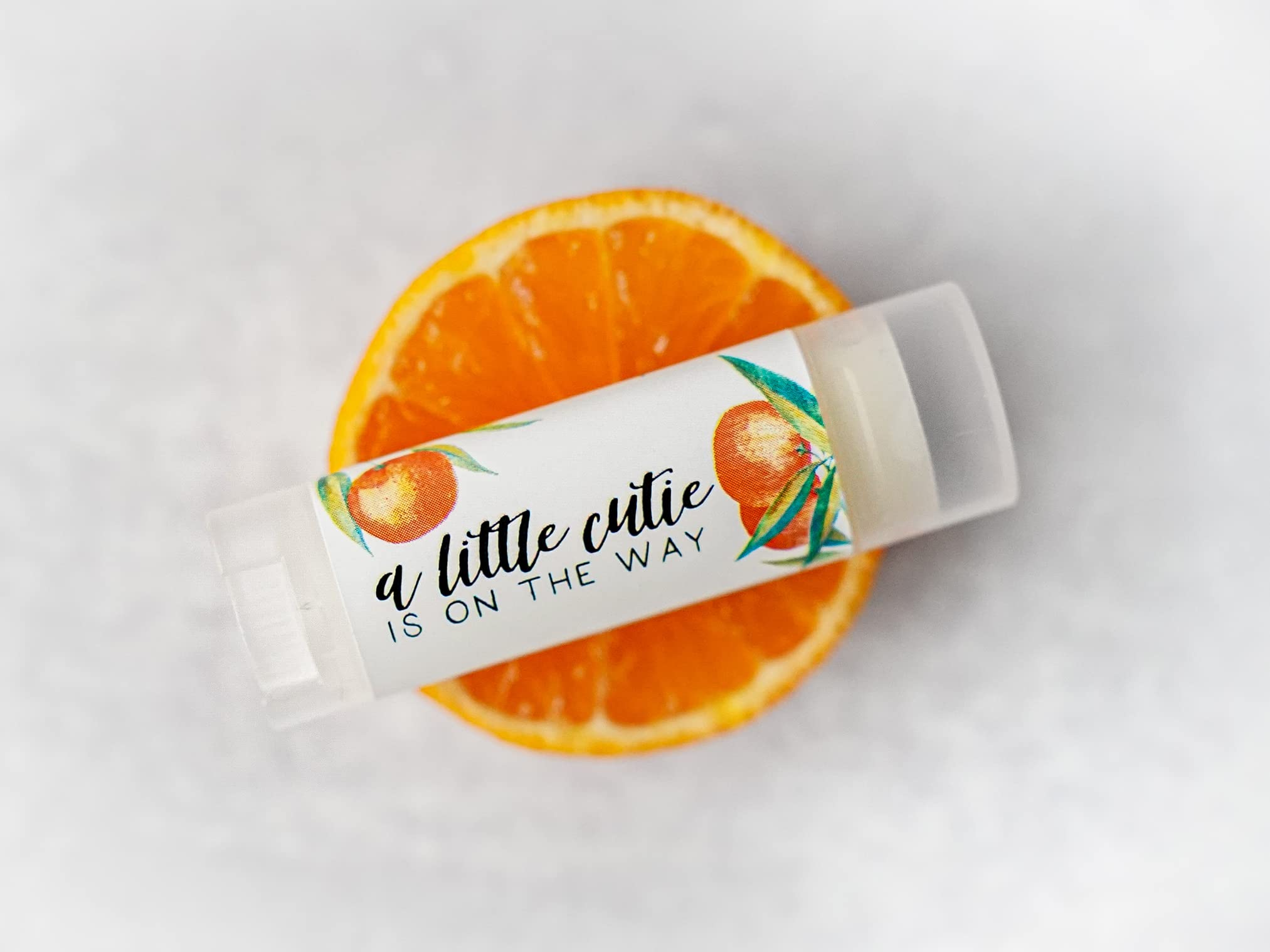 Baby Shower Announcement Party Favors - Clementine Orange Themed Lip Balm & Chapstick Set for Gender Reveal & Newborn Celebrations