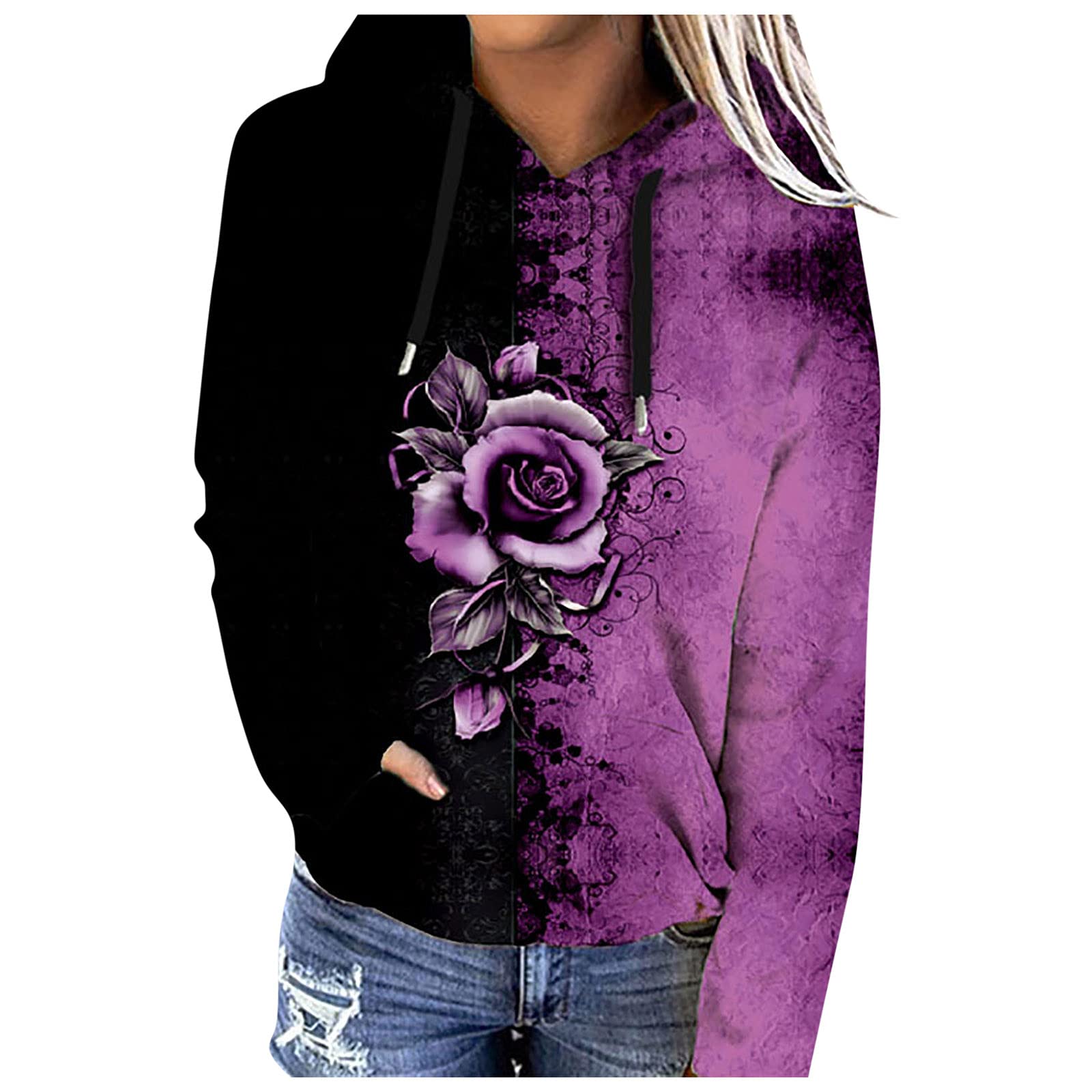 **Kaniem Women's Plus Size Color Block Hoodie - Loose Fit Printed Long Sleeve Pullover Sweatshirt | Casual Wear, Street Style, Western Fashion**