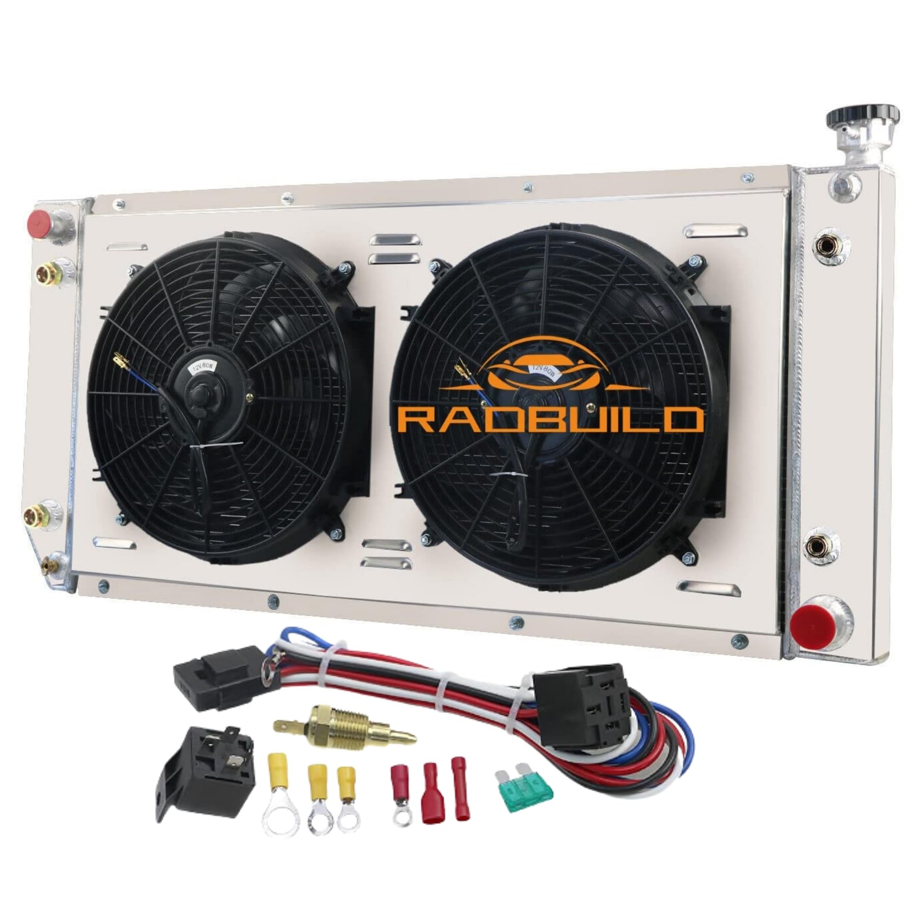 1988-2000 Chevy GMC C/K 1500 2500 3500 Suburban Blazer Tahoe Yukon Cadillac 3 Row Aluminum Radiator with Fan Relay Kit - High Performance Cooling for Heavy Duty Trucks & SUVs - Perfect for Off-Roading, Towing & Extreme Weather Conditions