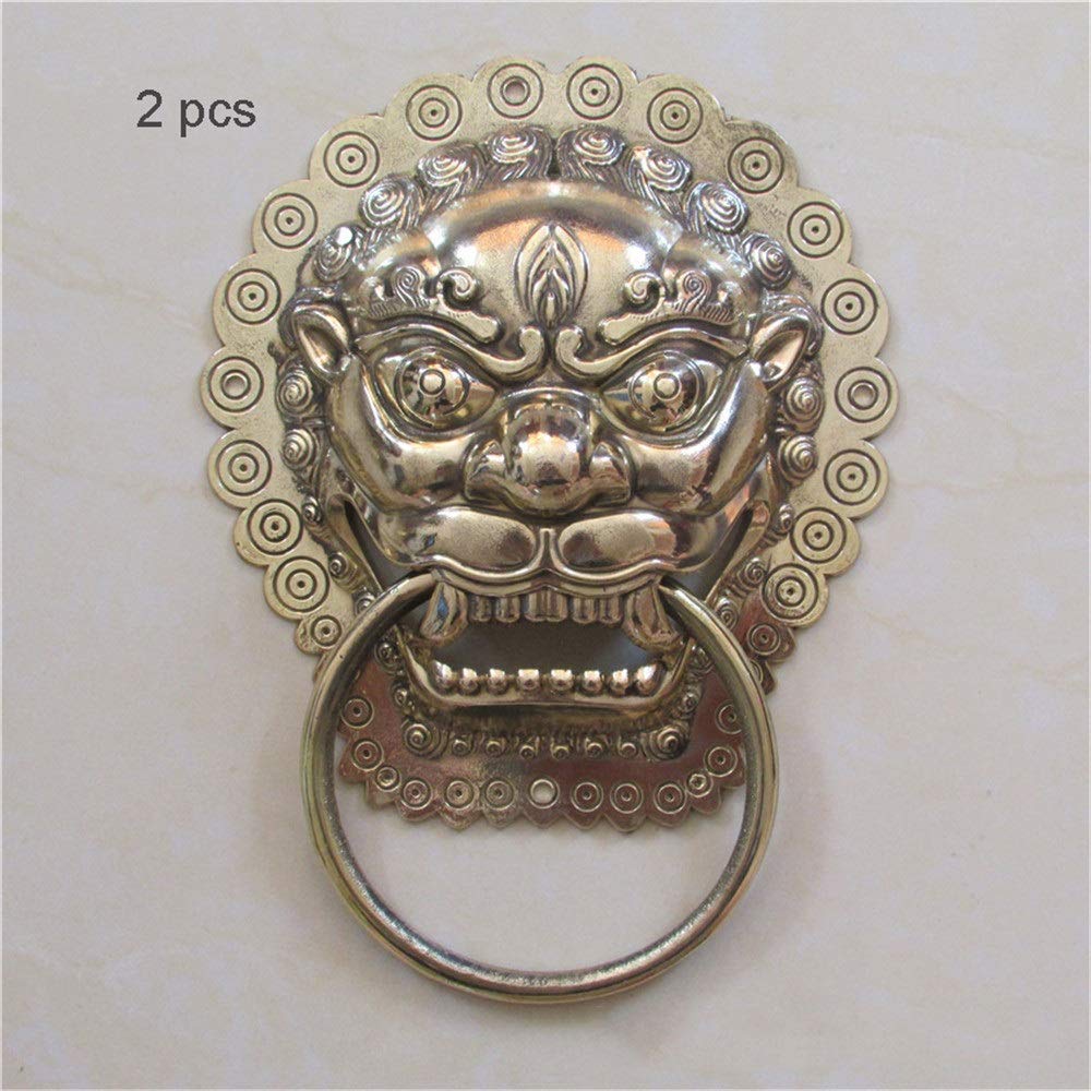 Antique Brass Animal Head Door Knocker - 2 Pcs Rustic Copper Wall Mount Pull Handle (20x22cm) for Vintage Home Decor, Farmhouse Doors & Gothic Entryways