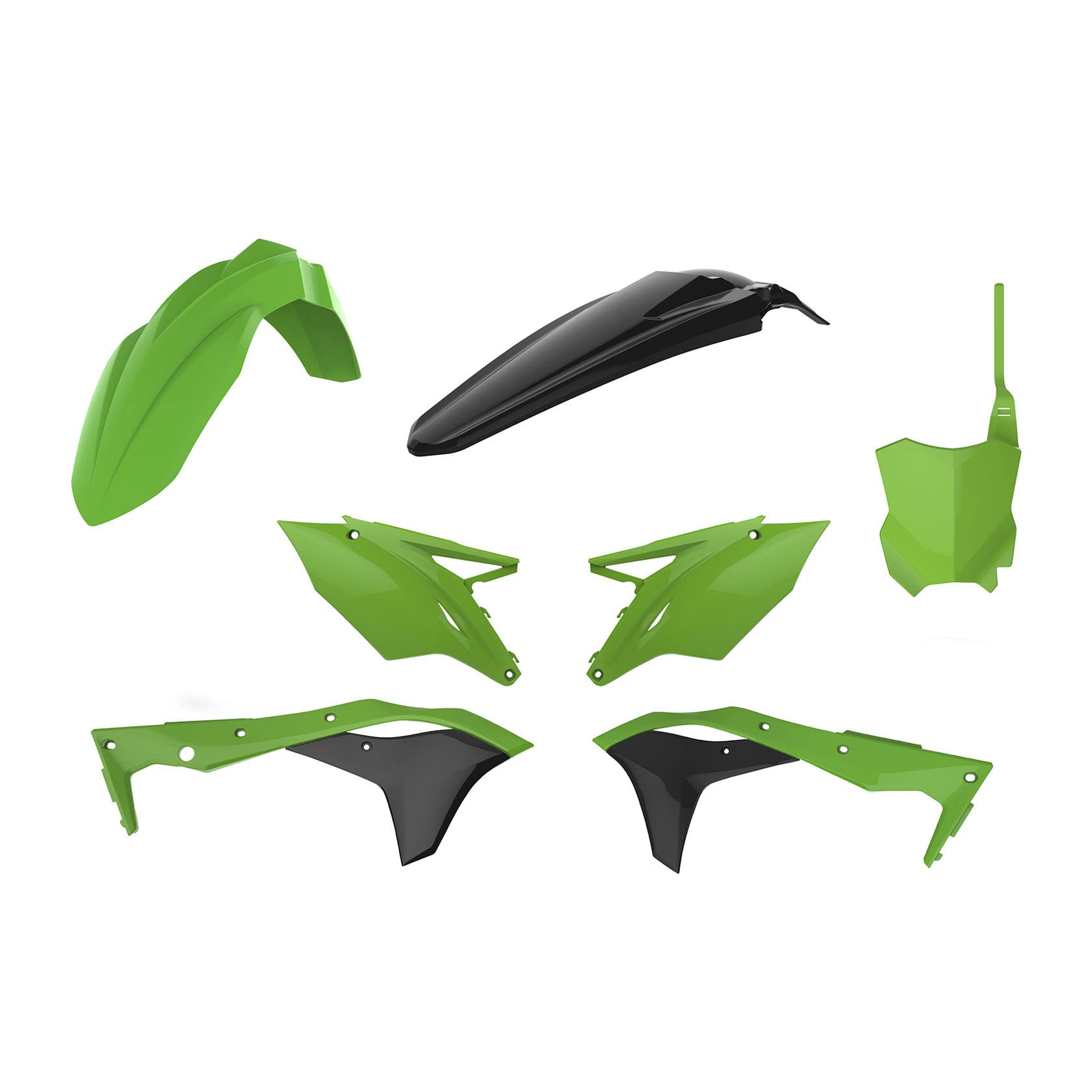 Polisport Complete Replica Plastic Kit for Dirt Bikes - Green & Black | Durable MX Body Panels for Off-Road Motorcycle Protection & Style