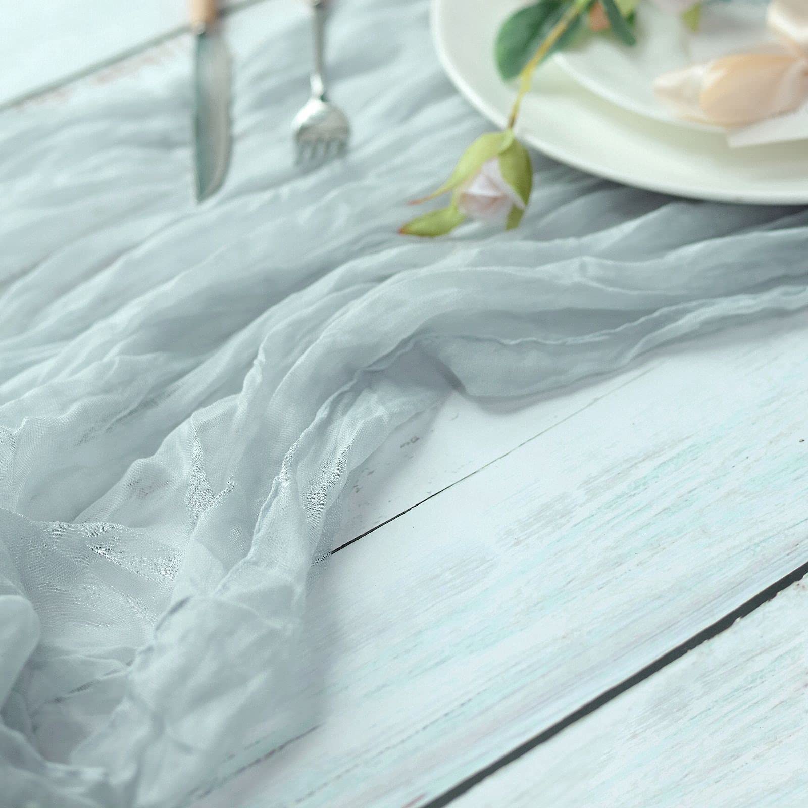 10ft Silver Cheesecloth Table Runner - Semi-Sheer Gauze Fabric for Weddings, Bridal Showers & Rustic Boho Summer Party Decor | Elegant Drapery for Dining Tables, Buffets & Outdoor Events