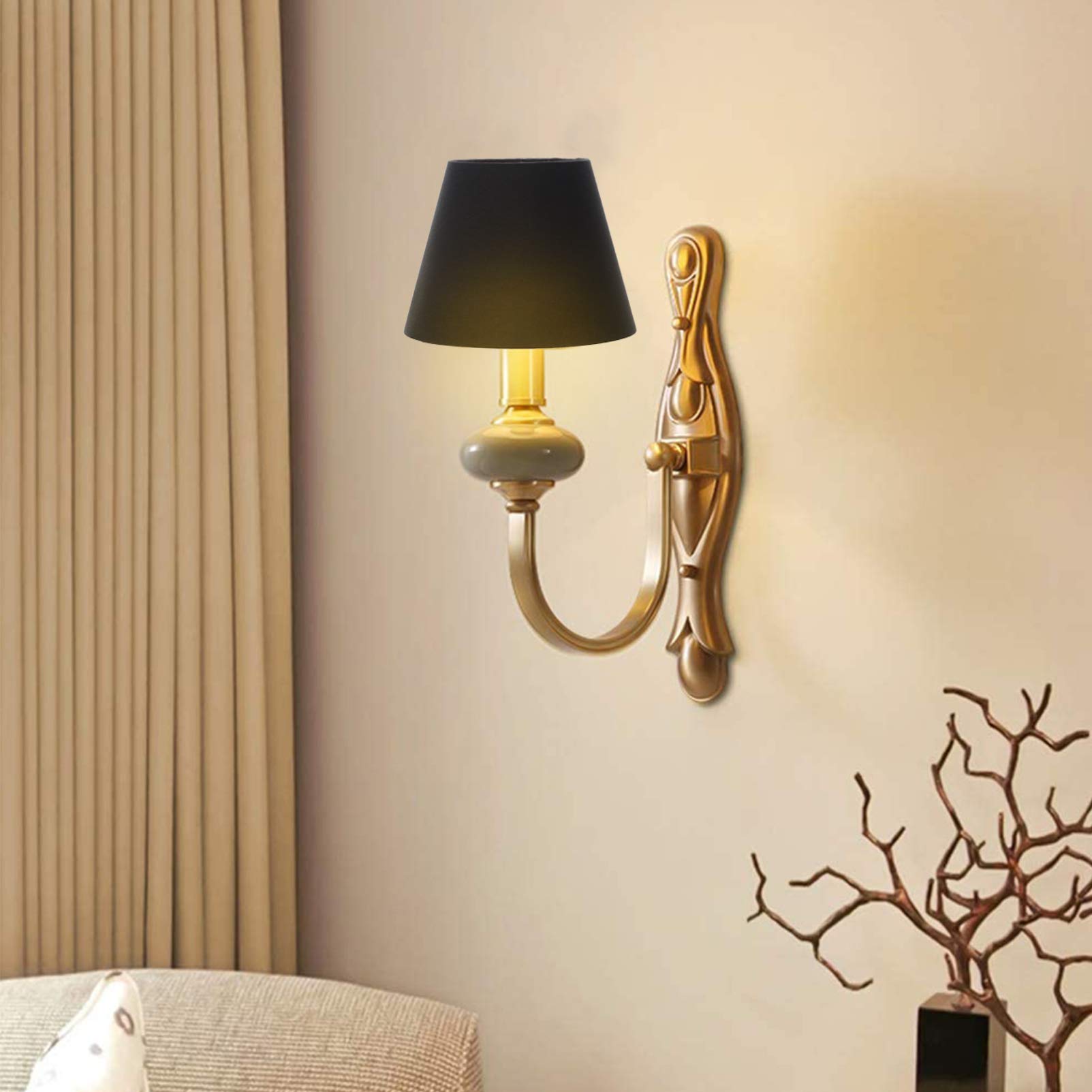 Medium White Fabric Lamp Shade with E14 Base & Golden Lining - 4.7x4.7x5.9 Inch Screw-On Lampshade for Table Lamps, Floor Lights & Home Decor - Perfect for Living Room, Bedroom & Office Lighting