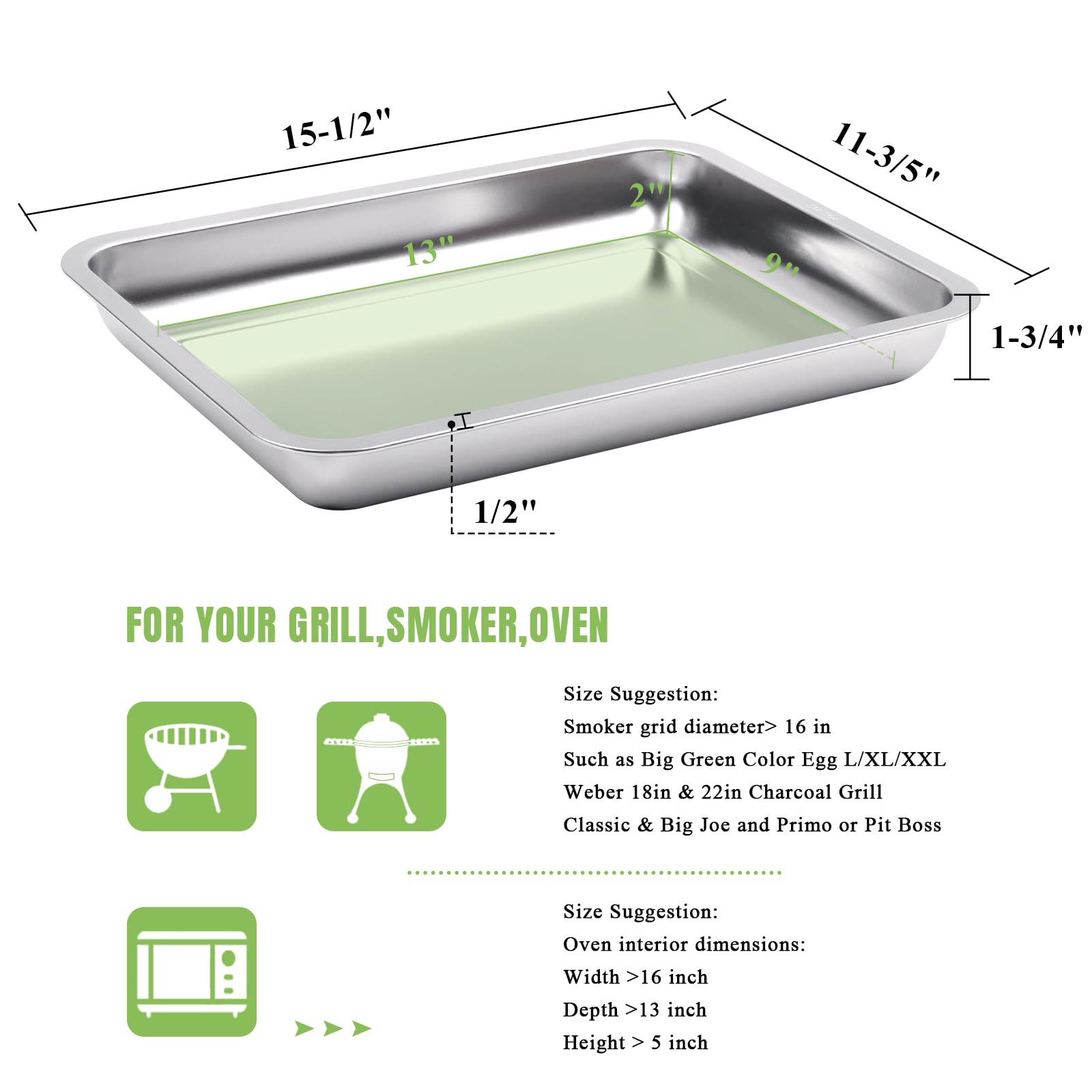 KAMaster 15.5 Inch 304 Stainless Steel Roasting Pan - Nonstick Large Roaster for Turkey, Chicken, Green Eggs - Oven & Dishwasher Safe - Perfect for Holiday Baking, Grilling & Family Dinners