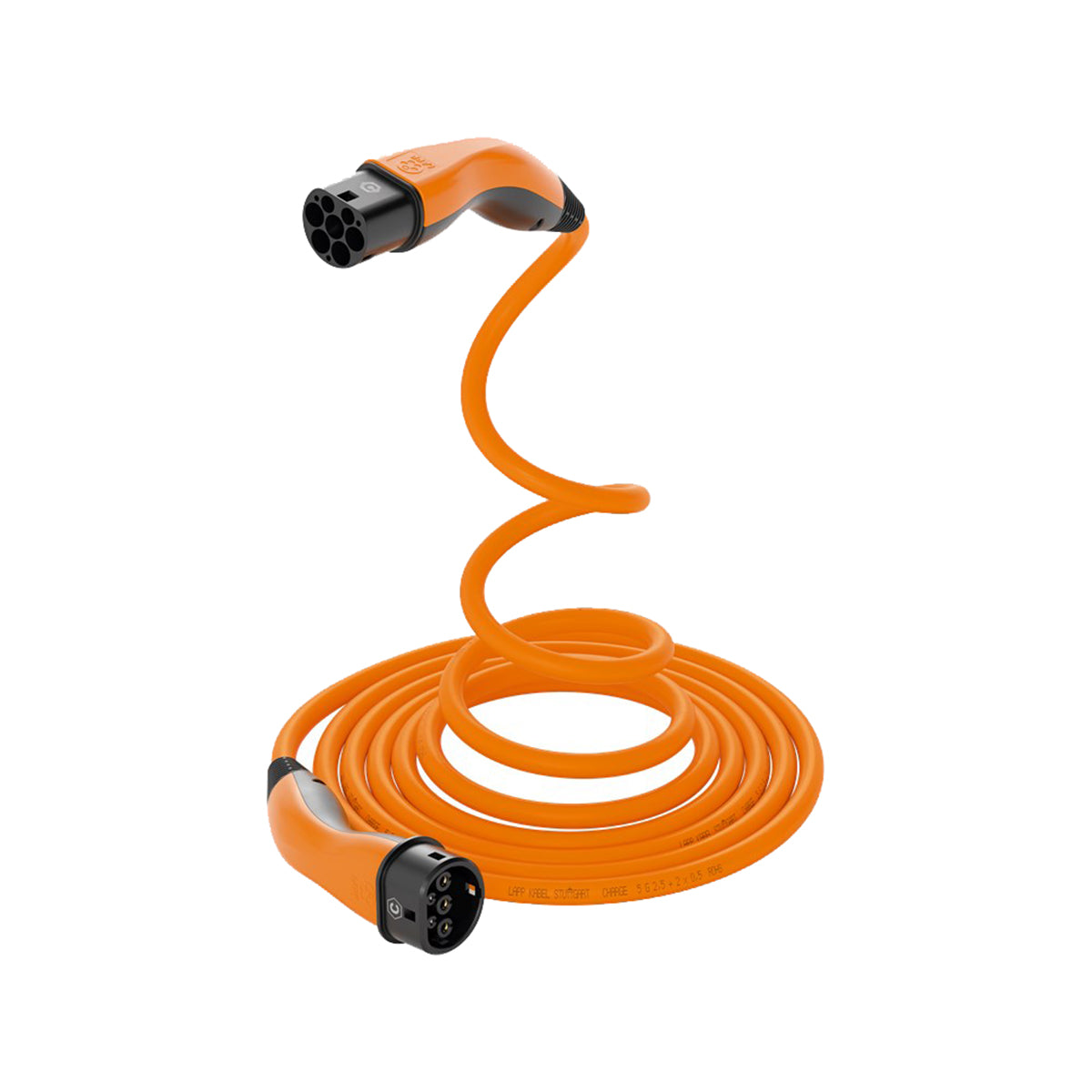 LAPP EV Helix Type 2 Charging Cable - 32A 7.4kW 5m for Electric & Hybrid Vehicles (Orange) | Perfect for Home & Public Charging Stations
