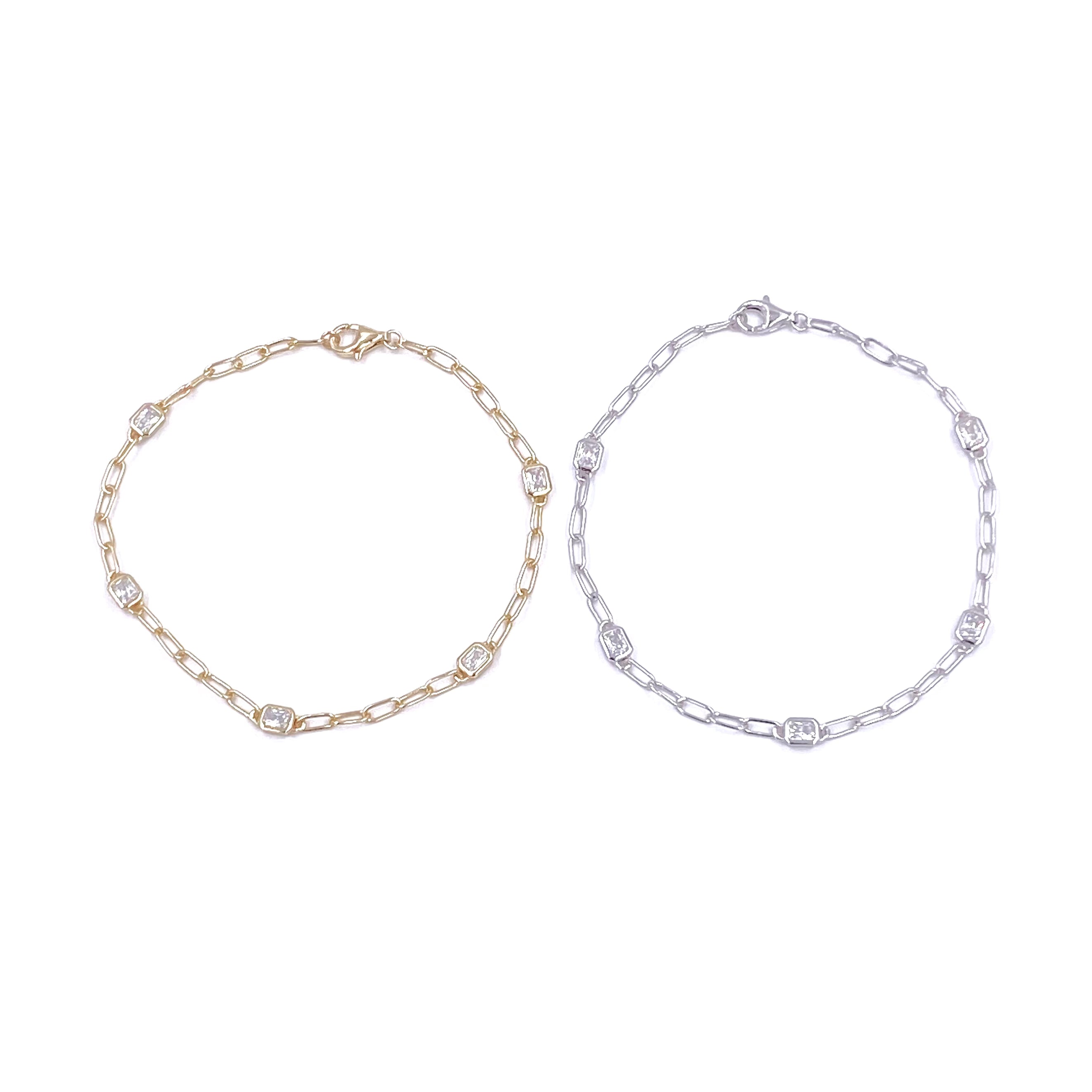 Ashley Gold Sterling Silver 5 CZ Link Chain Bracelet for Women - Elegant Cubic Zirconia Jewelry Gift for Birthday, Anniversary & Special Occasions